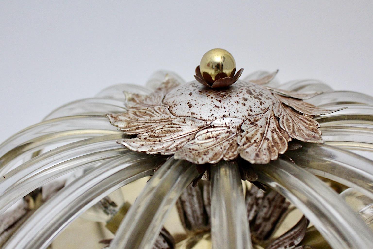 Modern Silver Brass Glass Vintage Circular Flush Mount 1970s Italy For Sale 7