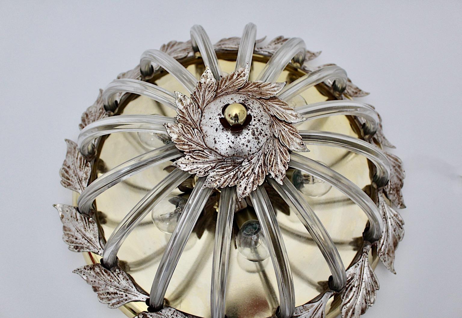 Modern Silver Brass Glass Vintage Circular Flush Mount 1970s Italy For Sale 1