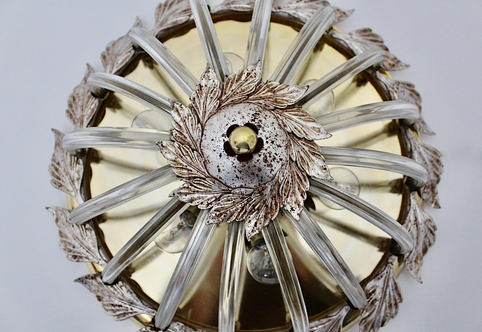 Modern Silver Brass Glass Vintage Circular Flush Mount 1970s Italy For Sale 2
