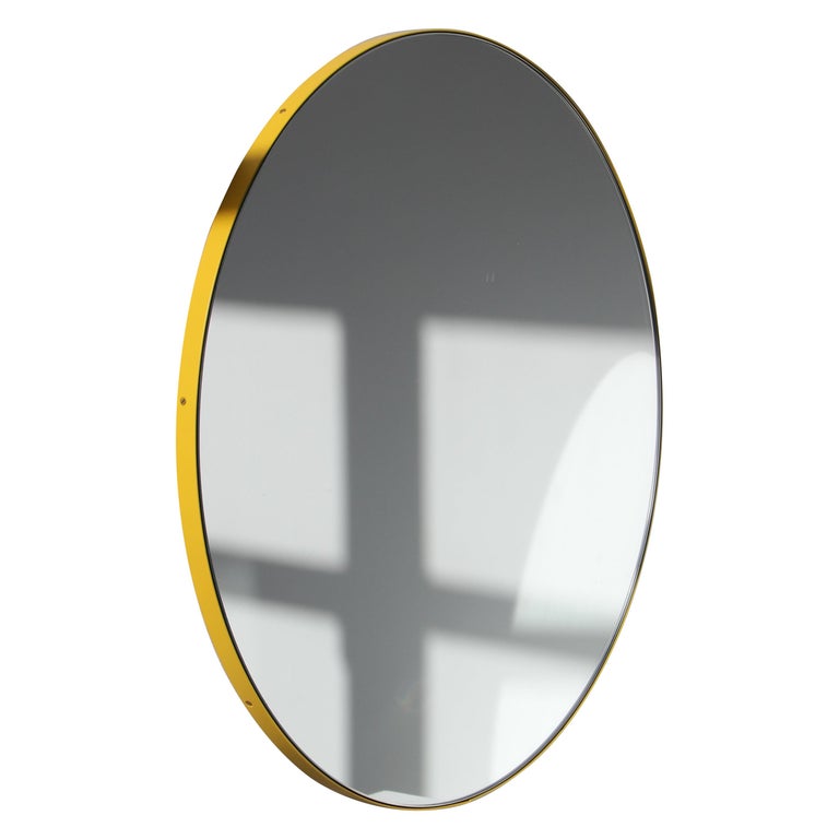 Orbis Round Mirror with Contemporary Yellow Frame, Customisable, Regular For Sale