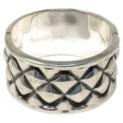 Modern Silver Diamond Patterned Clamper Cuff from Mexico