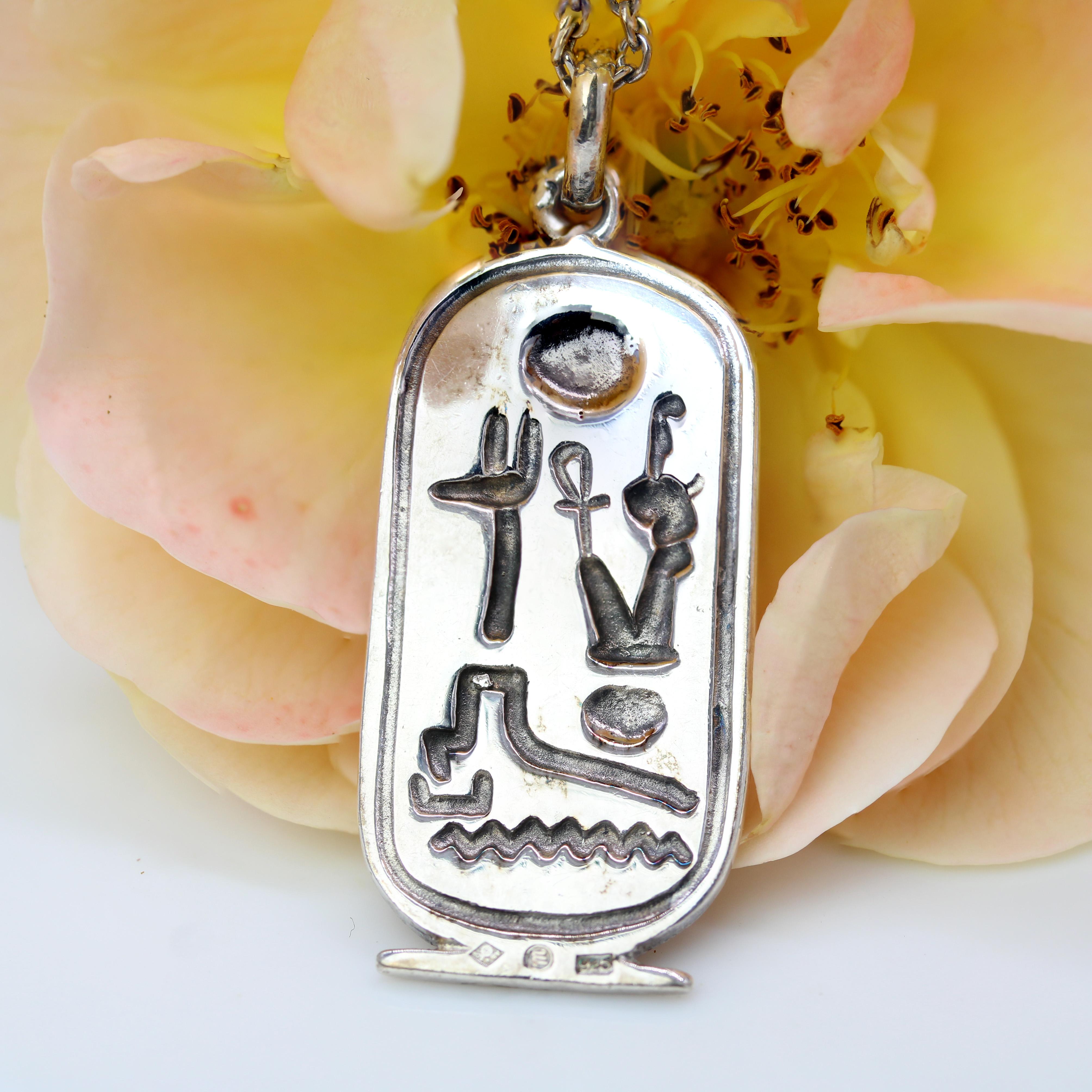 Modern Silver Egyptian Cartouche Pendant For Sale 5