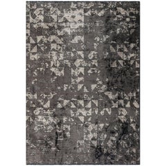 Tapis moderne gris argenté et beige à motifs effacés avec ou sans frange