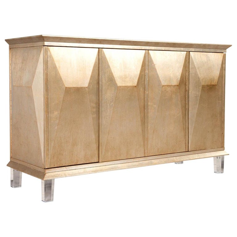 Modern Silver Leafed Console Cabinet in Champagne Gold For Sale at 1stDibs