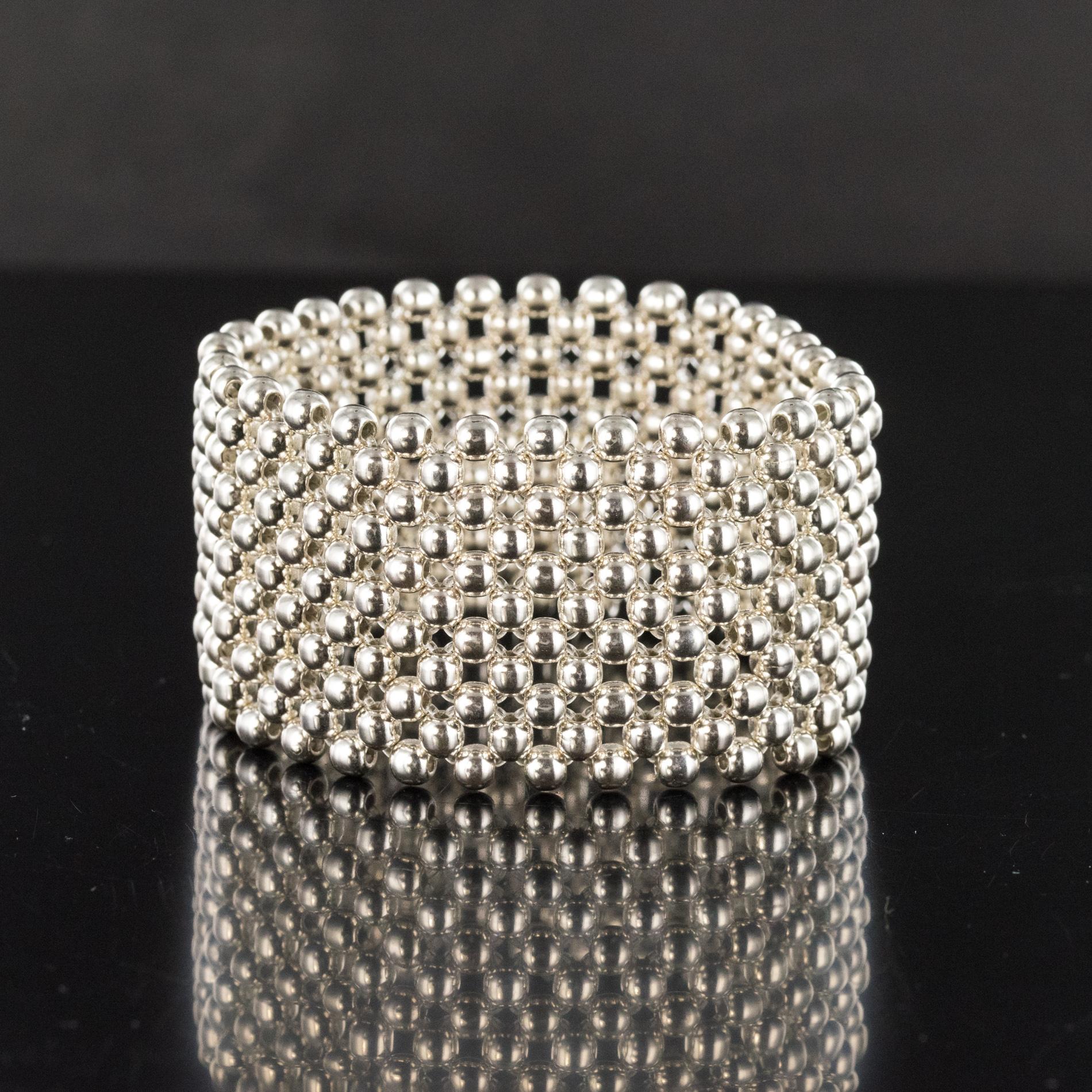 Modern Silver Pearls Cuff Bracelet In New Condition In Poitiers, FR