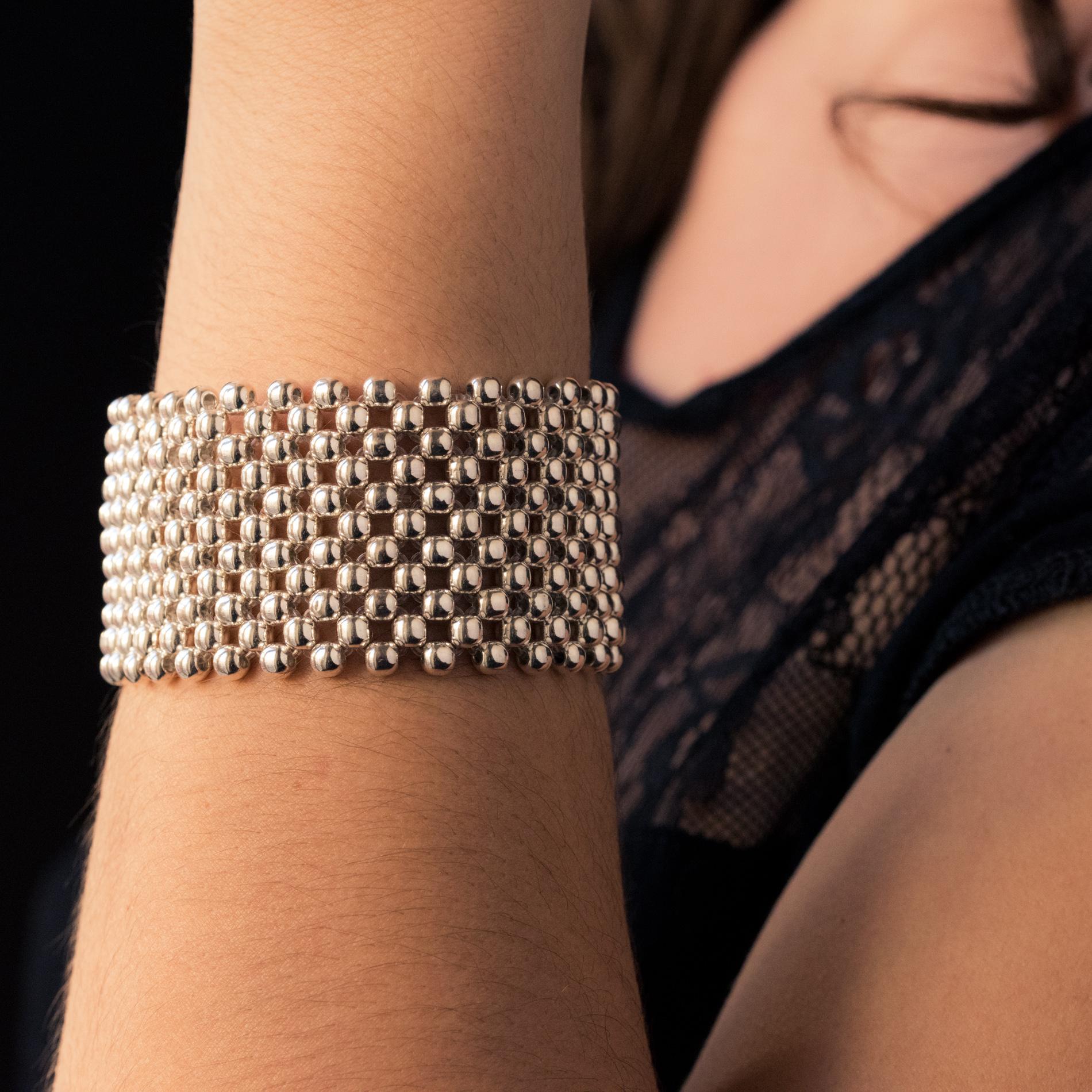 Modern Silver Pearls Cuff Bracelet 2