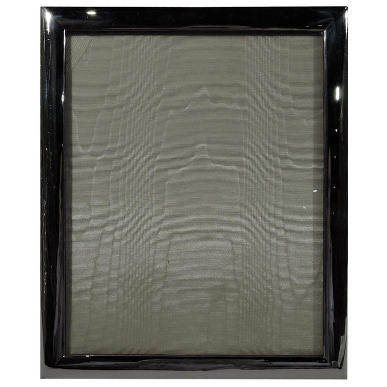 Modern Silver Picture Frame with Unusual Wood Back For Sale