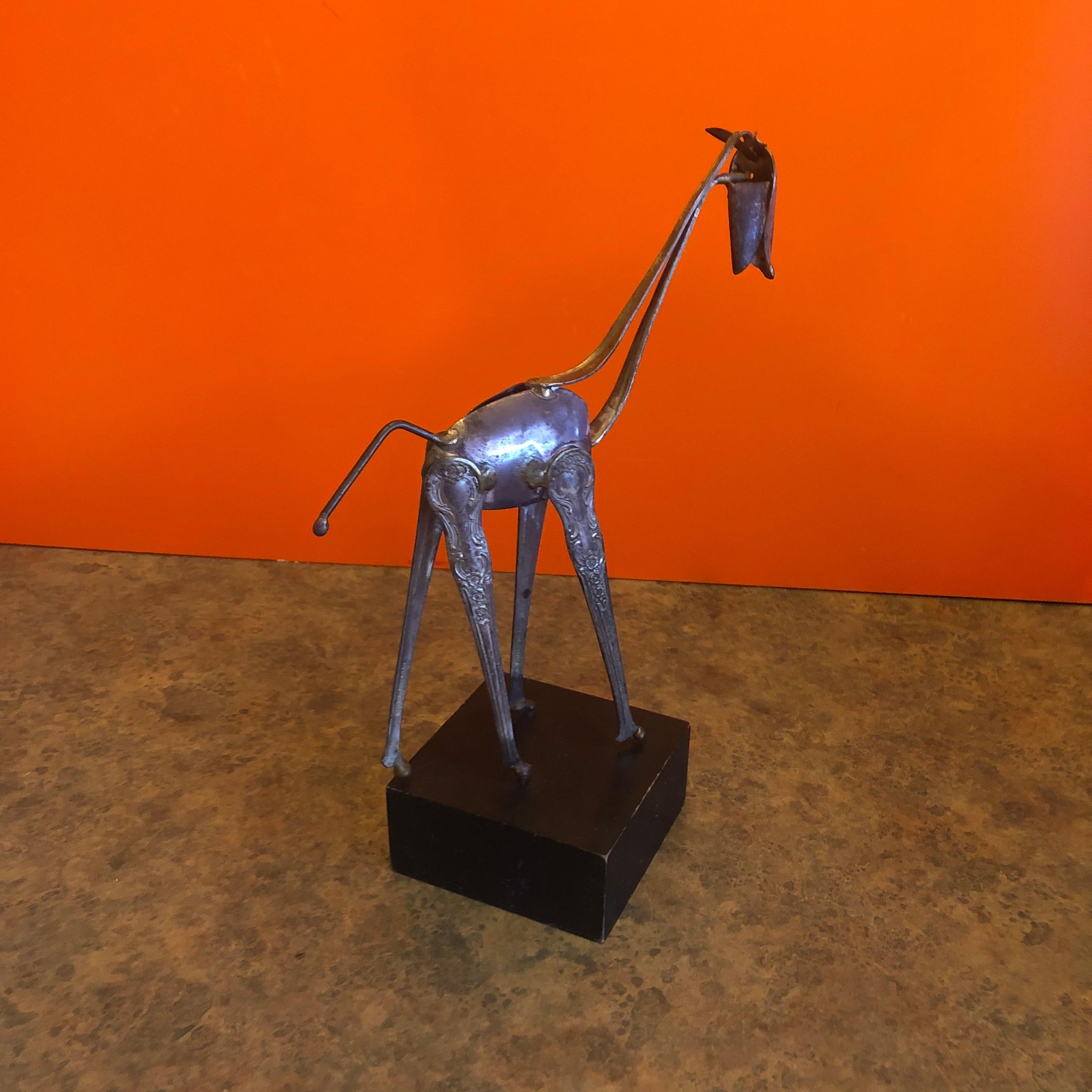 Modern Silver Plate Spoon Giraffe Sculpture by Raul Zuniga for Casa Del Arte In Fair Condition For Sale In San Diego, CA