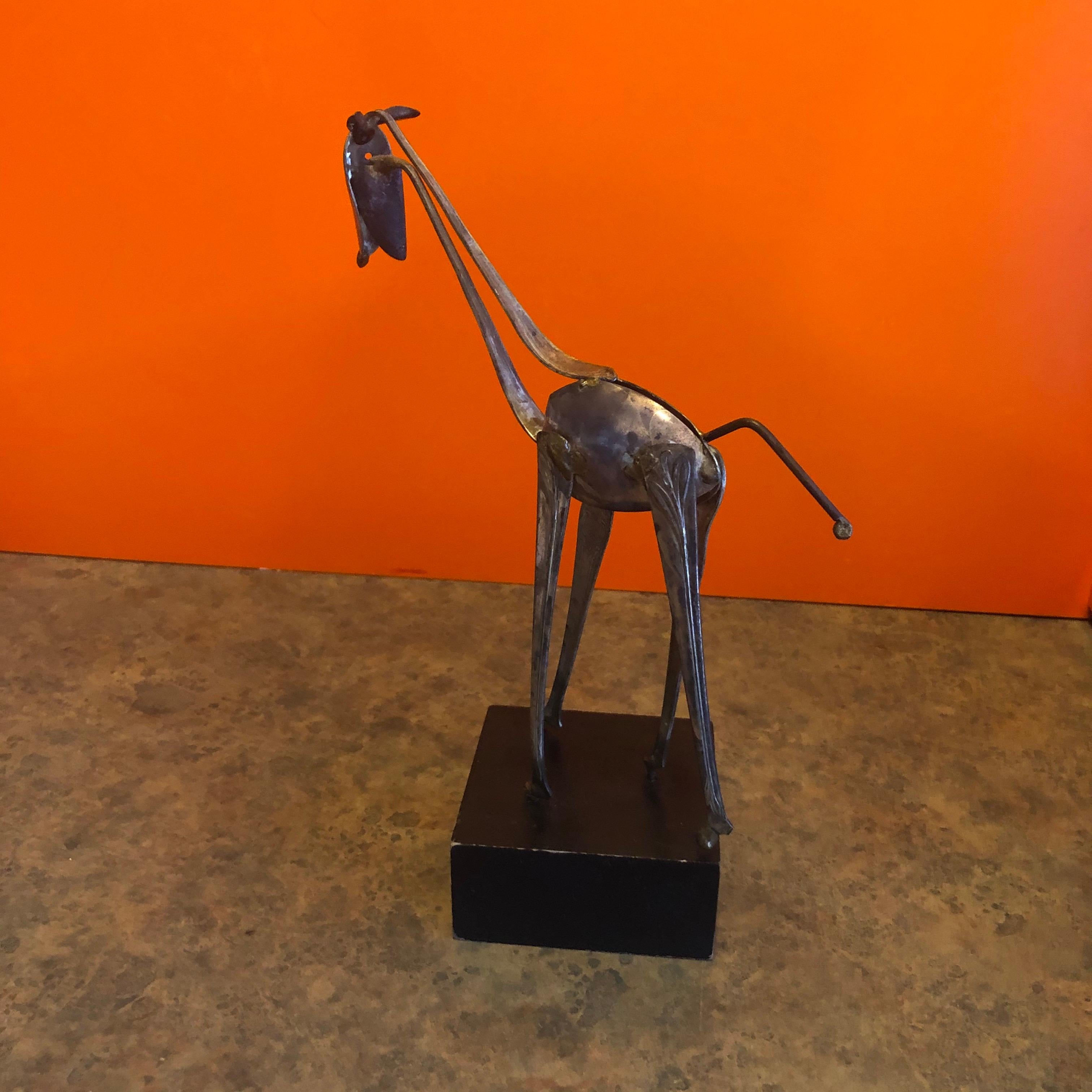 Modern Silver Plate Spoon Giraffe Sculpture by Raul Zuniga for Casa Del Arte For Sale 1
