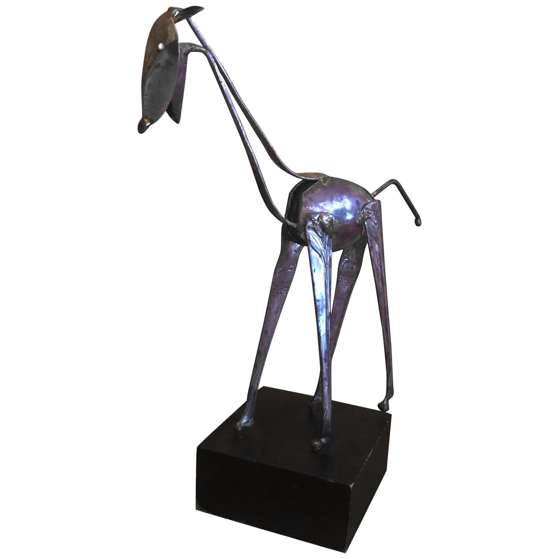 Modern Silver Plate Spoon Giraffe Sculpture by Raul Zuniga for Casa Del Arte For Sale