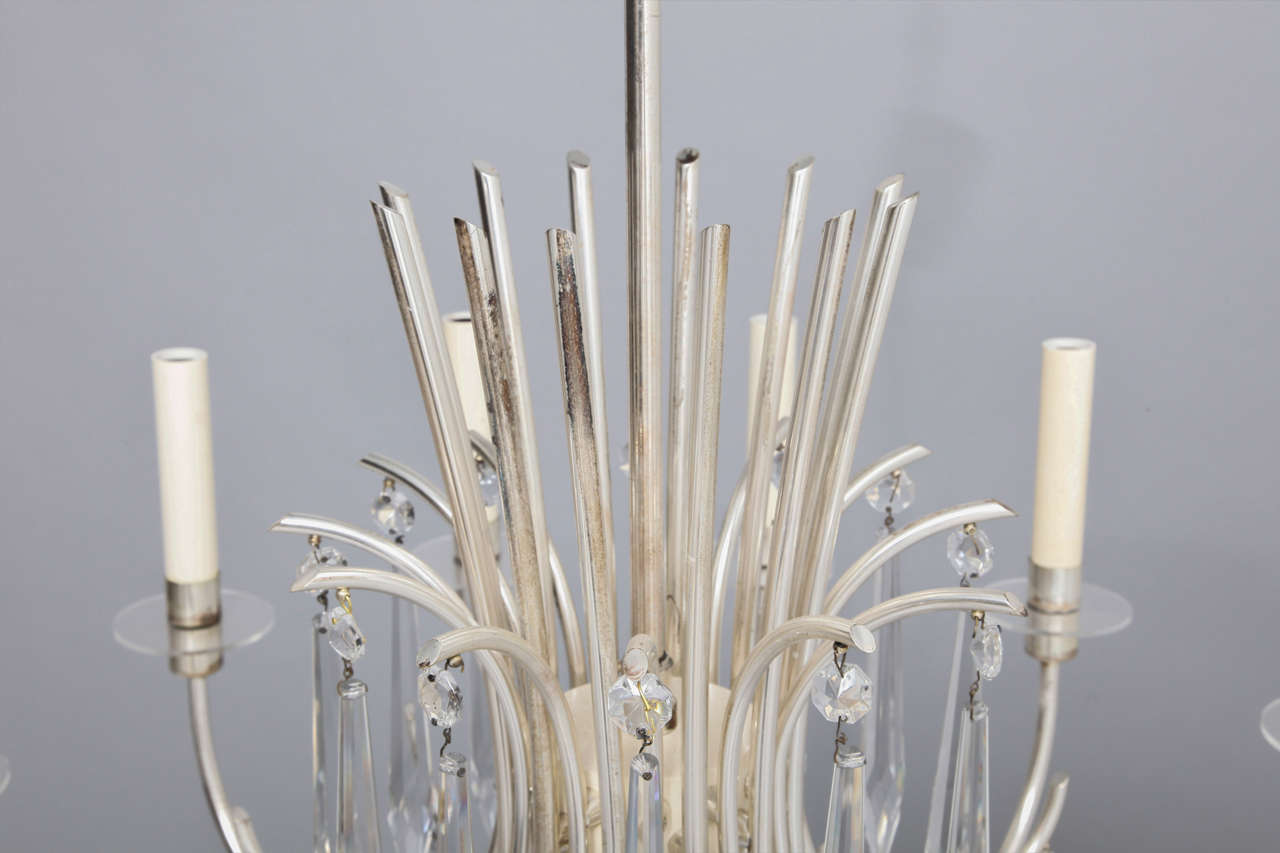 Mid-20th Century Modern Silver Plated Crystal Chandelier by Gaetano Sciolari, Italy, 1960s For Sale