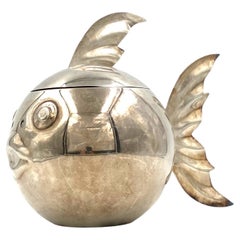 Vintage Modern silver-plated fish wine cooler / ice bucket, Teghini Firenze Italy 1970s