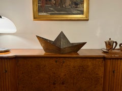 Modern silver-plated paper boat sculpture, Paola C. by Aldo Cibic Italy 1980s