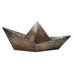Modern silver-plated paper boat sculpture, Paola C. by Aldo Cibic Italy 1980s