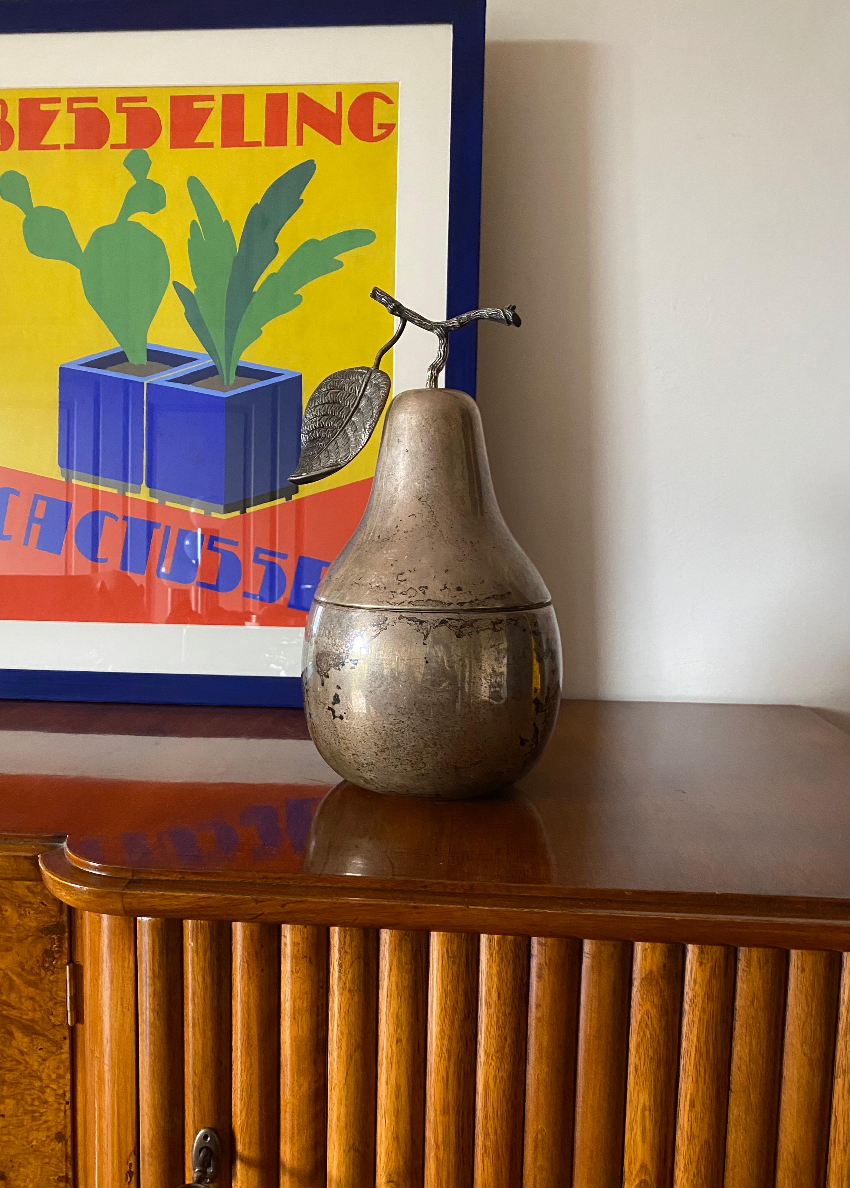 Mid-Century moderno Modern silver-plated Pear wine cooler / ice bucket, Teghini Firenze Italy 1970s in vendita