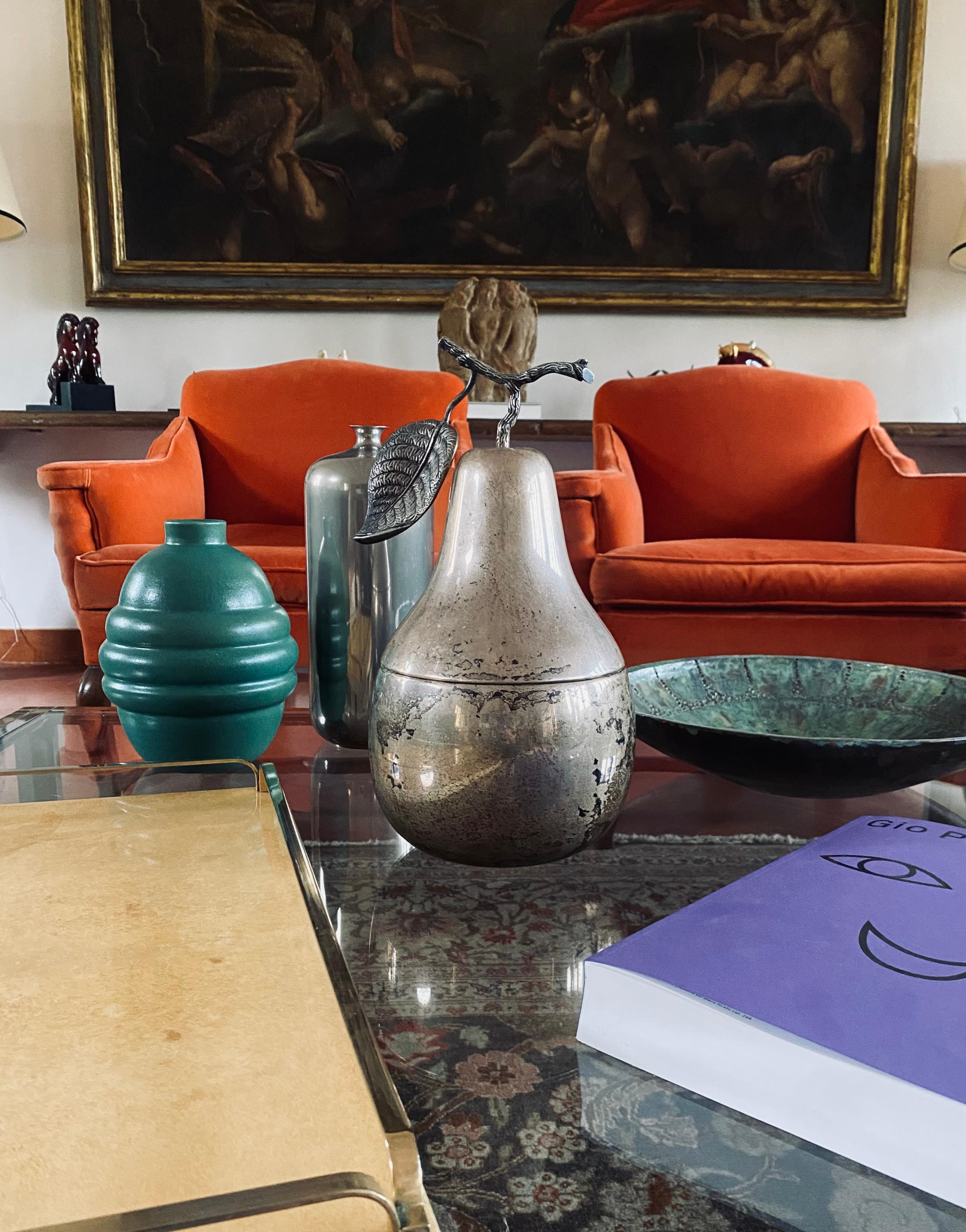 Italian Modern silver-plated Pear wine cooler / ice bucket, Teghini Firenze Italy 1970s in vendita