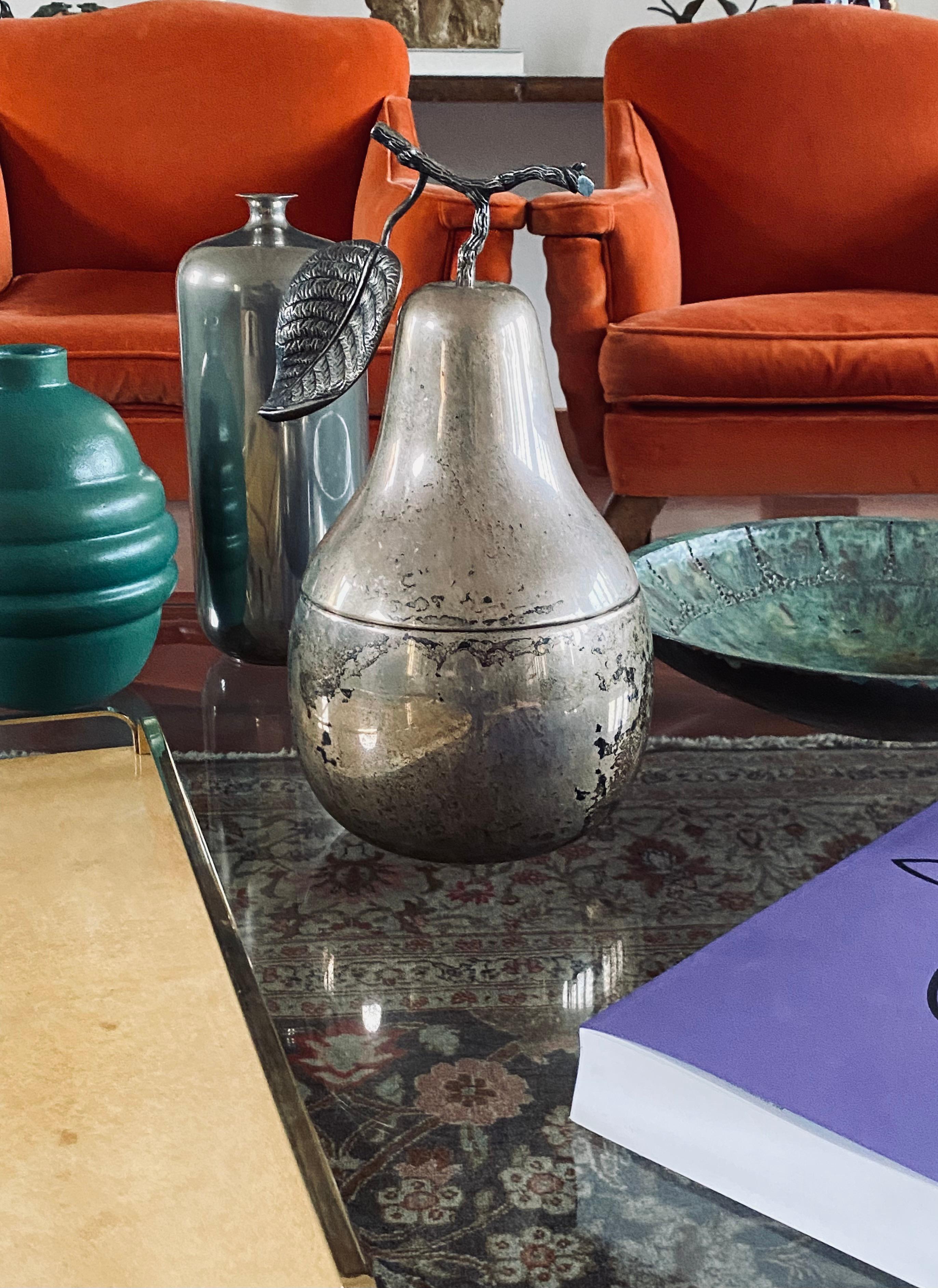 Placcato argento Modern silver-plated Pear wine cooler / ice bucket, Teghini Firenze Italy 1970s in vendita