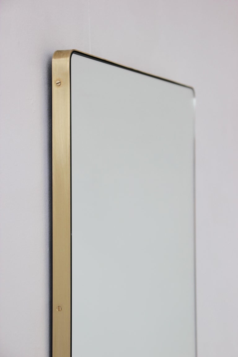 Modern Silver Quadris Rectangular Wall Mirror with Brass Frame For Sale