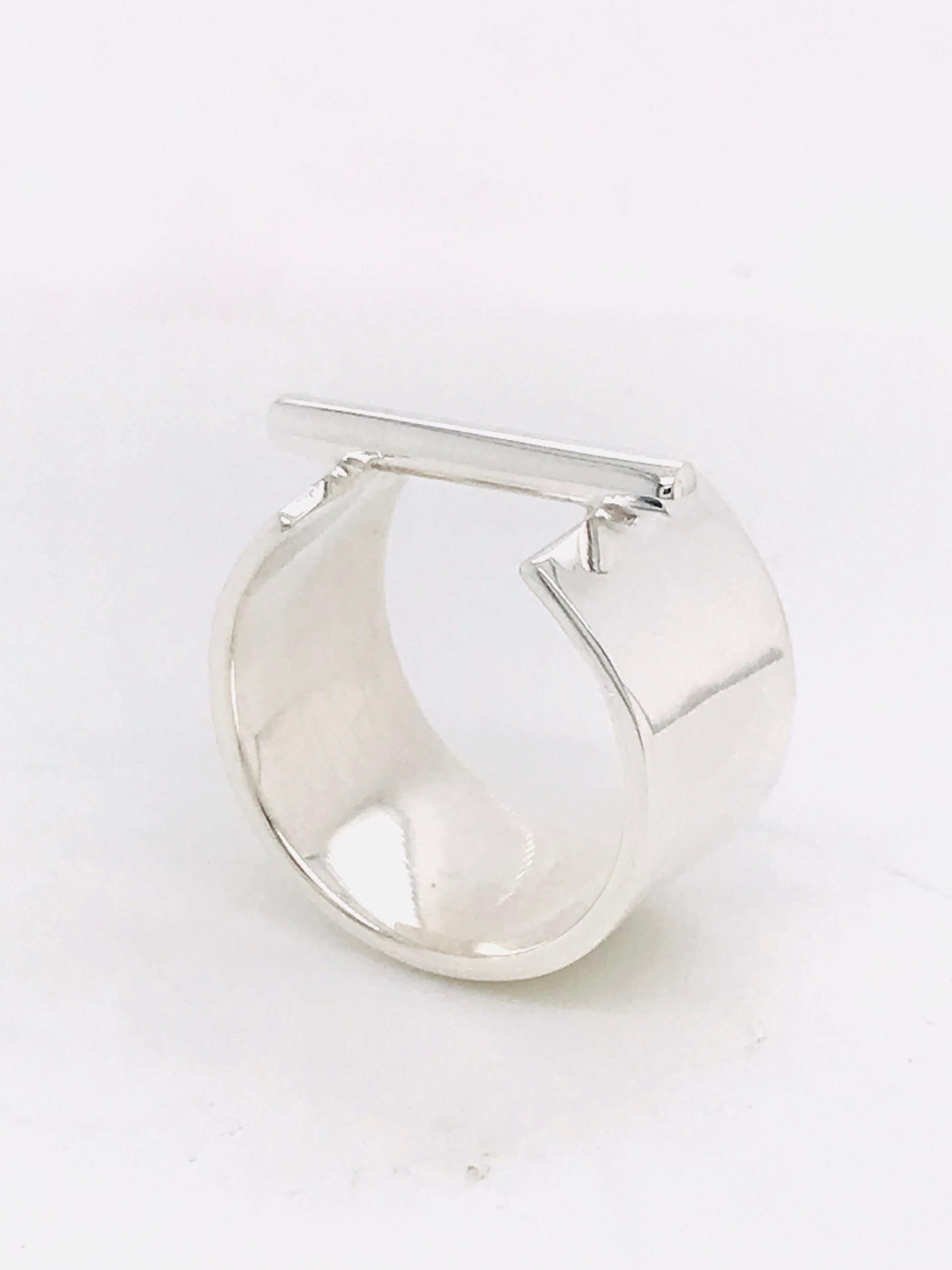 Contemporary Modern Silver Ring with Cross Bar