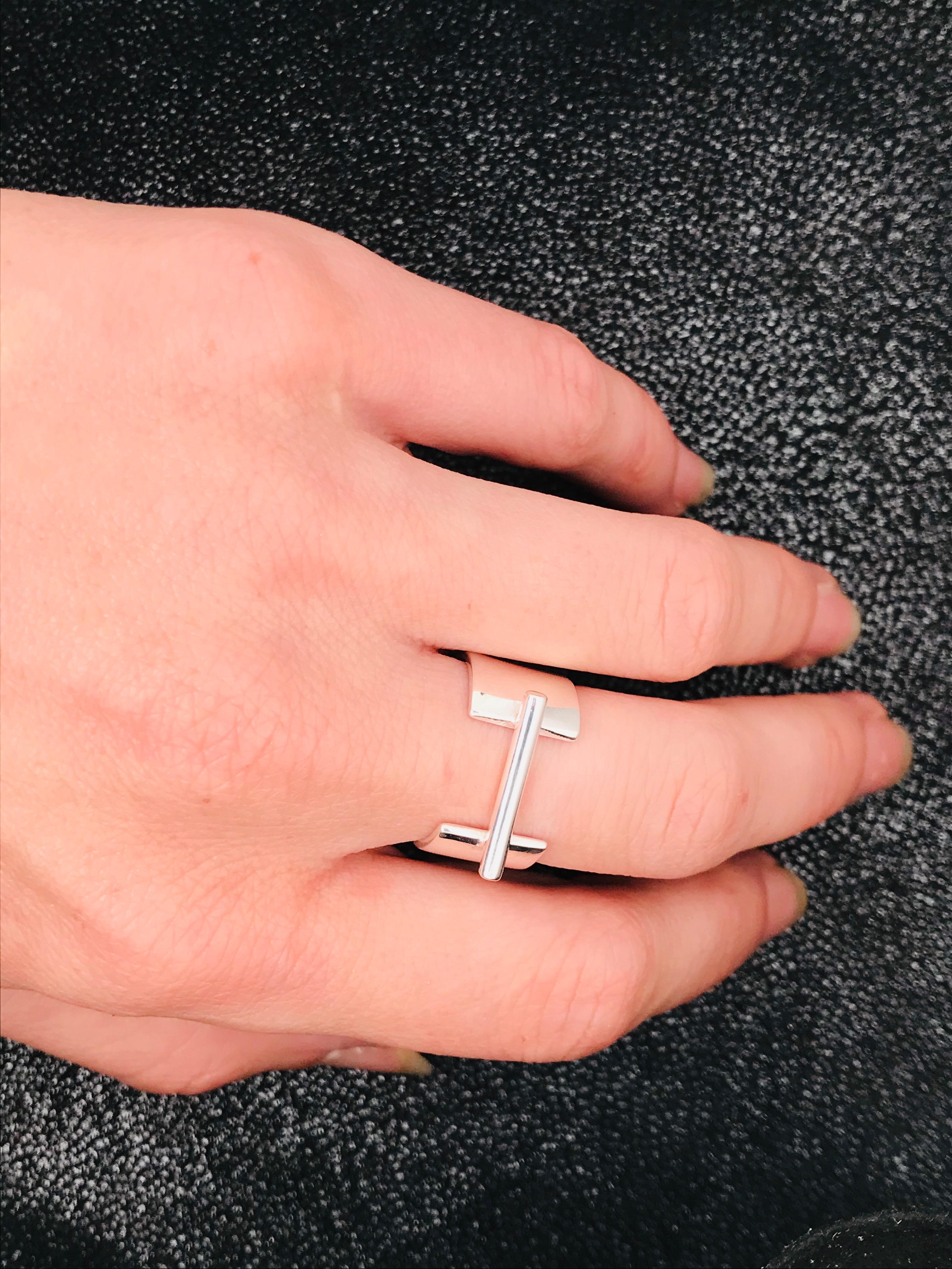 Modern Silver Ring with Cross Bar 1