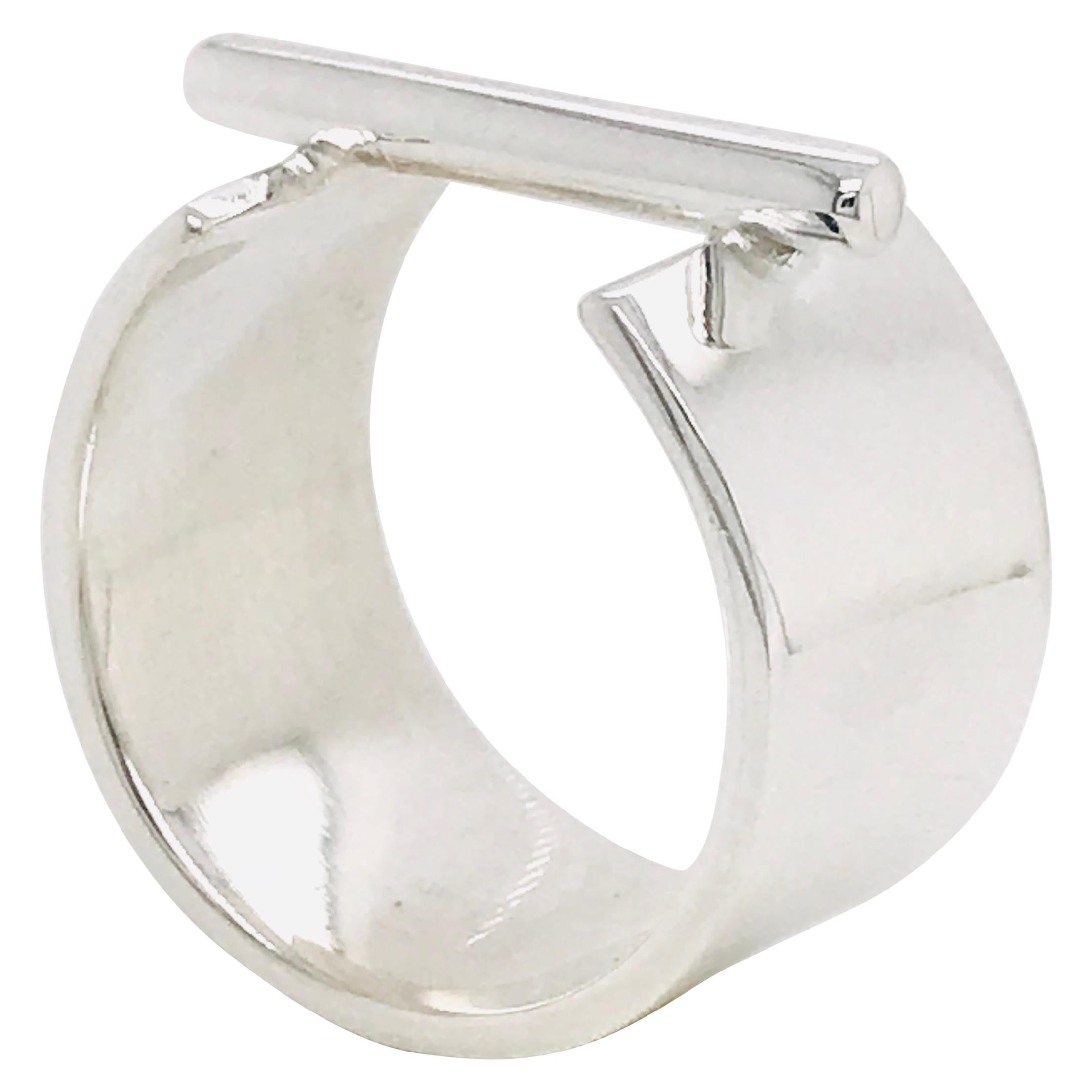 Modern Silver Ring with Cross Bar