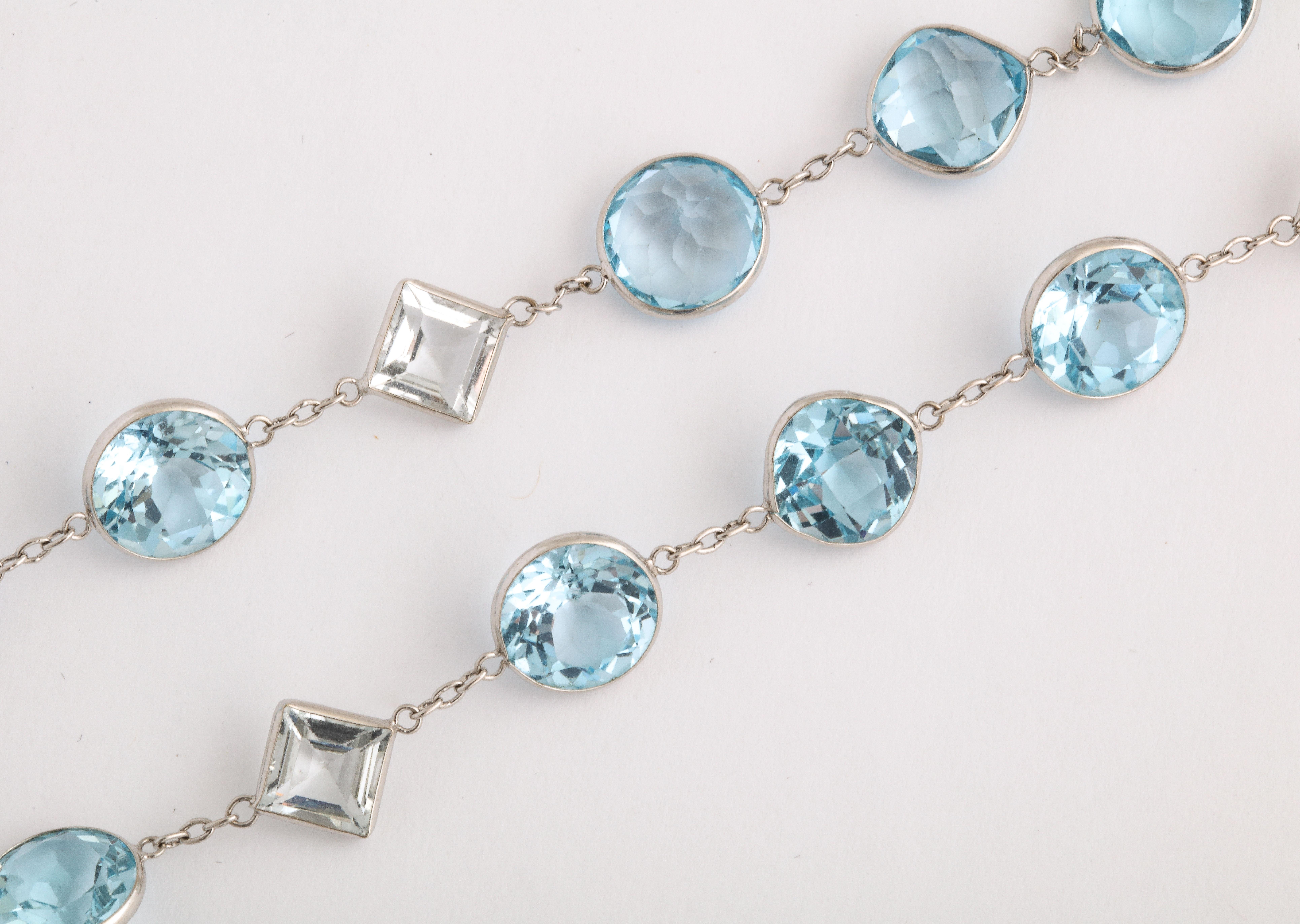 Mixed Cut Modern Silver White and Blue Crystal Long Chain