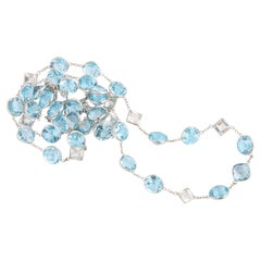 Vintage Modern Silver White and Blue Crystal Long Chain
