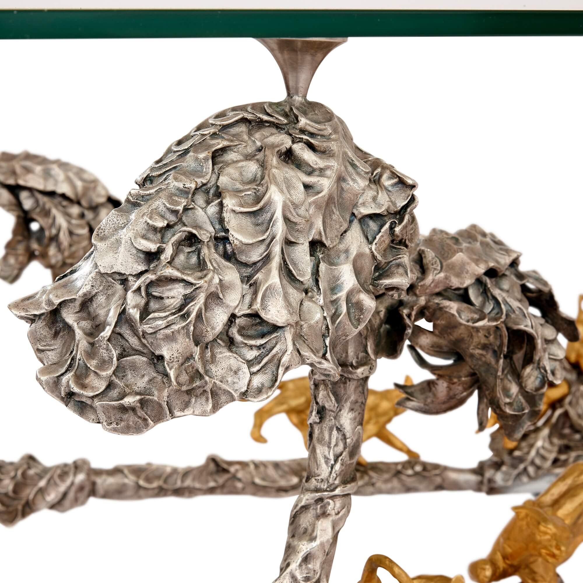 Table basse animalier moderne en bronze doré et argenté par JM David en vente 1
