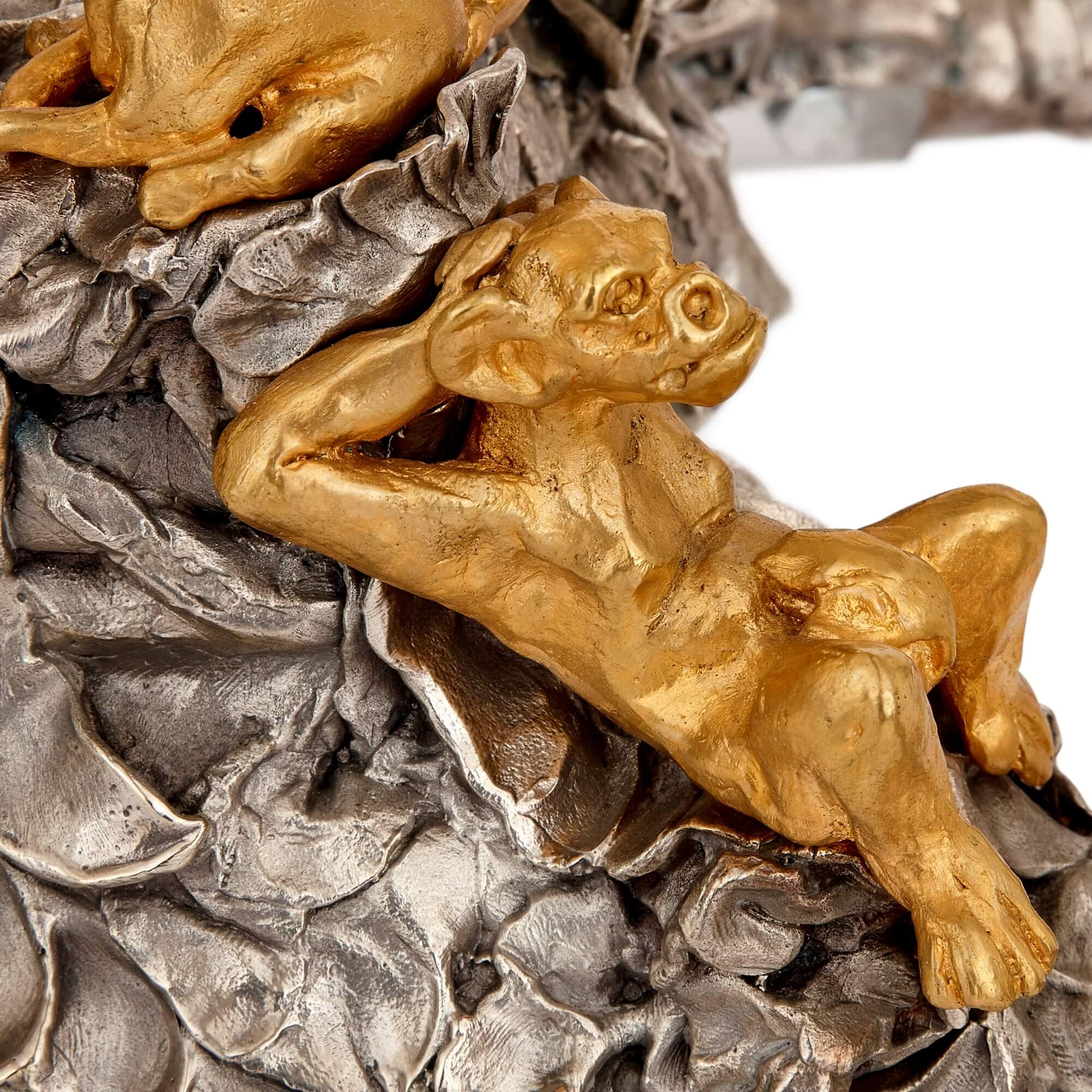 Table basse animalier moderne en bronze doré et argenté par JM David Bon état - En vente à London, GB