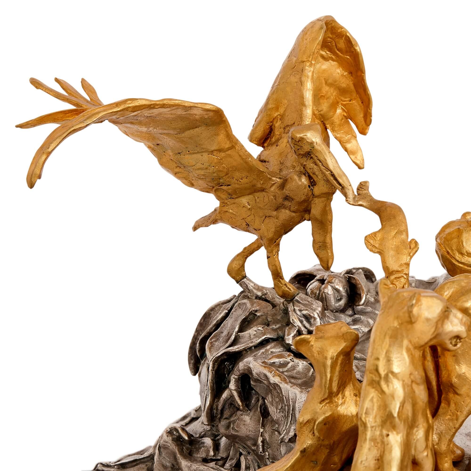 XXIe siècle et contemporain Table basse animalier moderne en bronze doré et argenté par JM David en vente