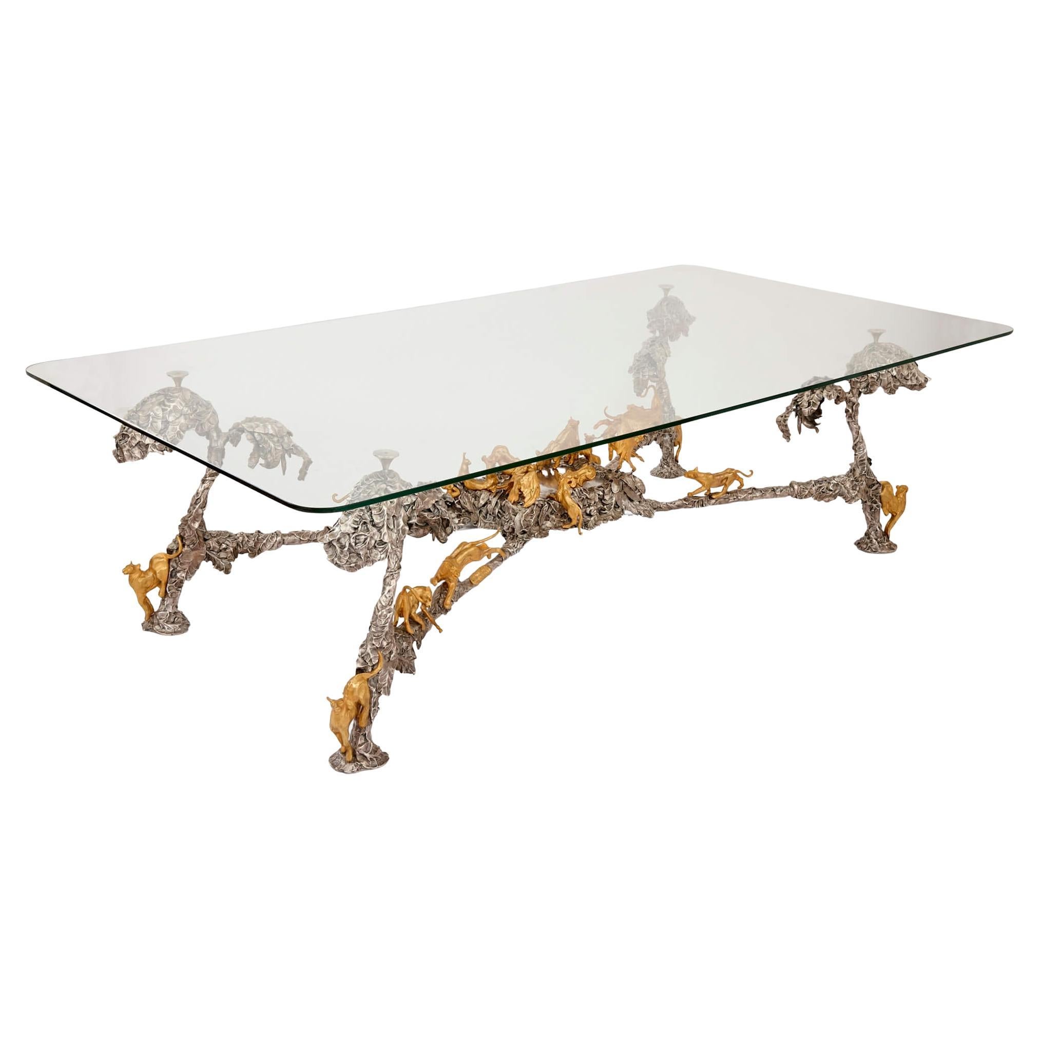 Modern Silvered and Gilt Bronze Animalier Coffee Table by JM David For Sale