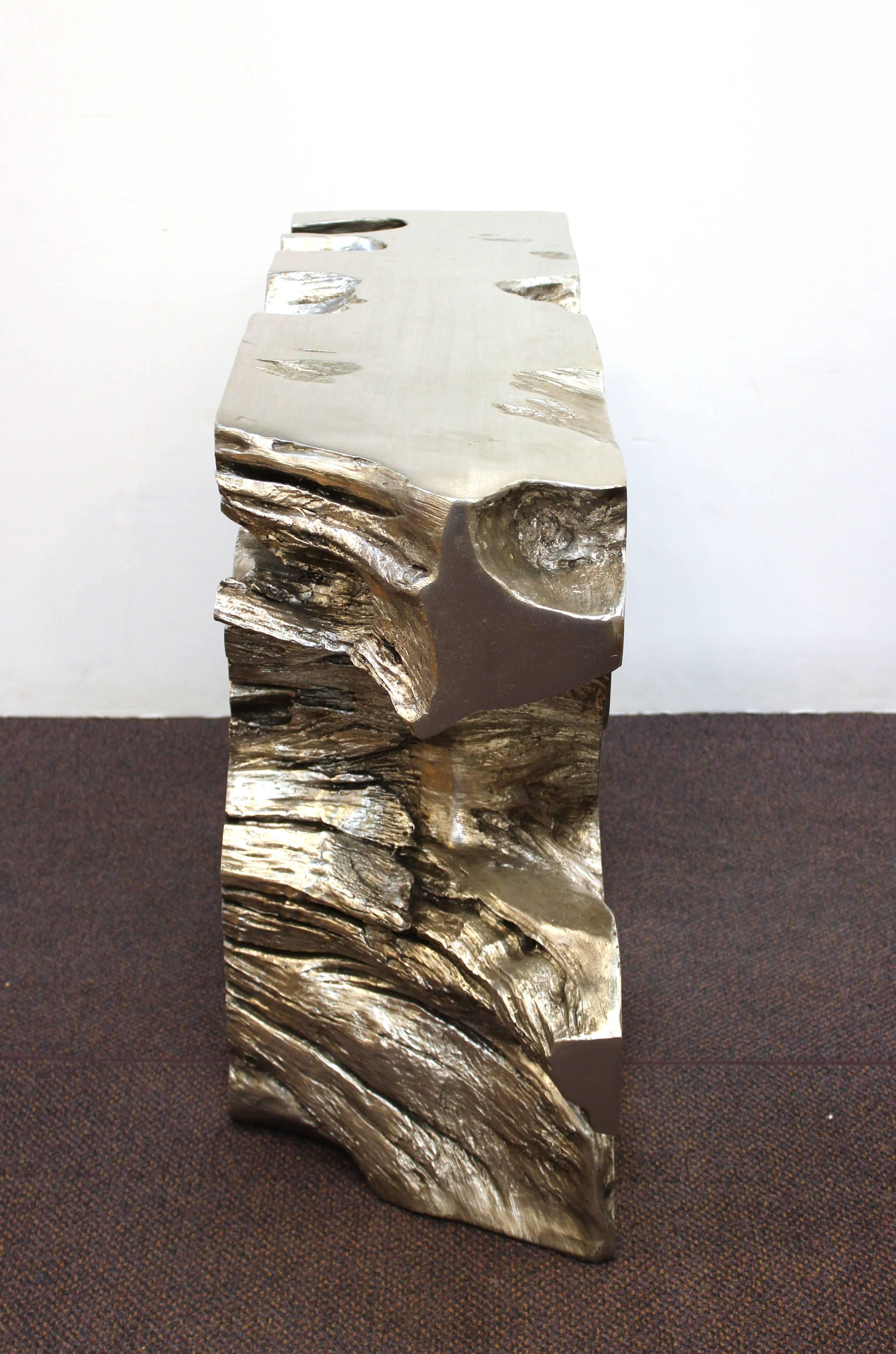 American Modern Silvered Cast Resin Tree Trunk Console