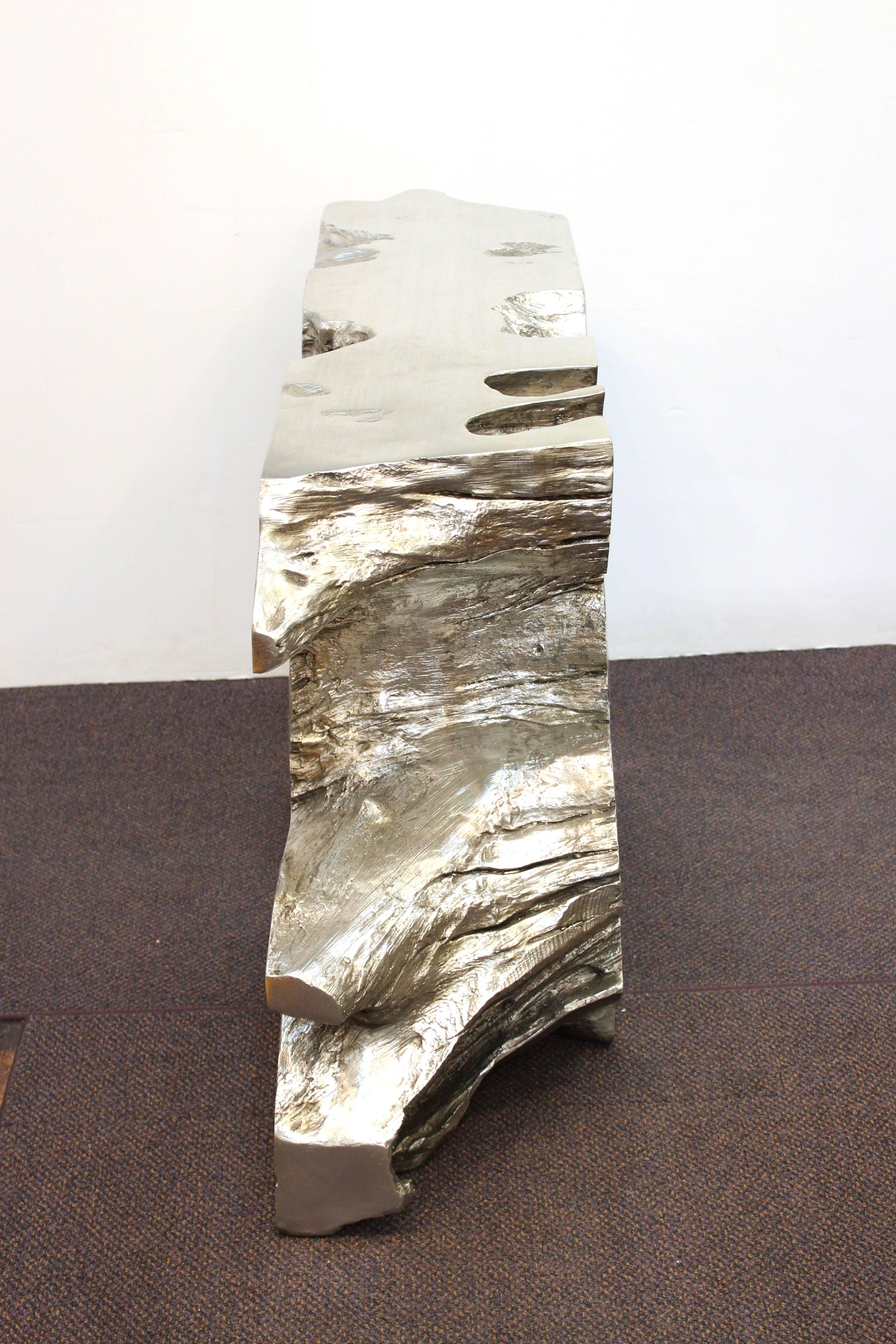 Modern Silvered Cast Resin Tree Trunk Console In Good Condition In New York, NY