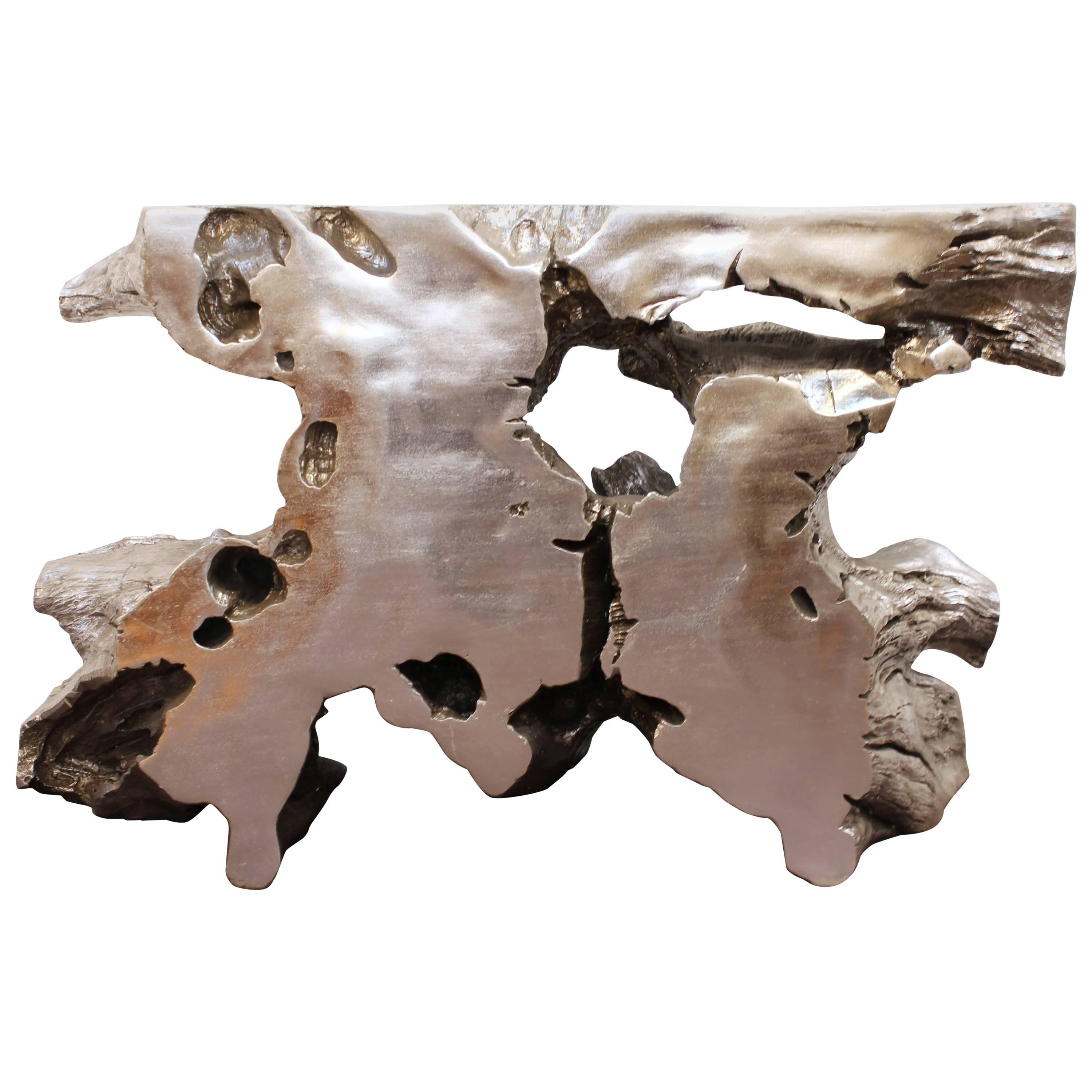 Modern Silvered Cast Resin Tree Trunk Console