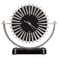 Retro Modern Silvered Metal Analog Mantel Clock
