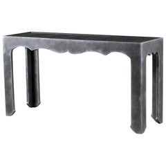 Modern Silvered Timber Faux Shagreen Console Serving Table from Holland