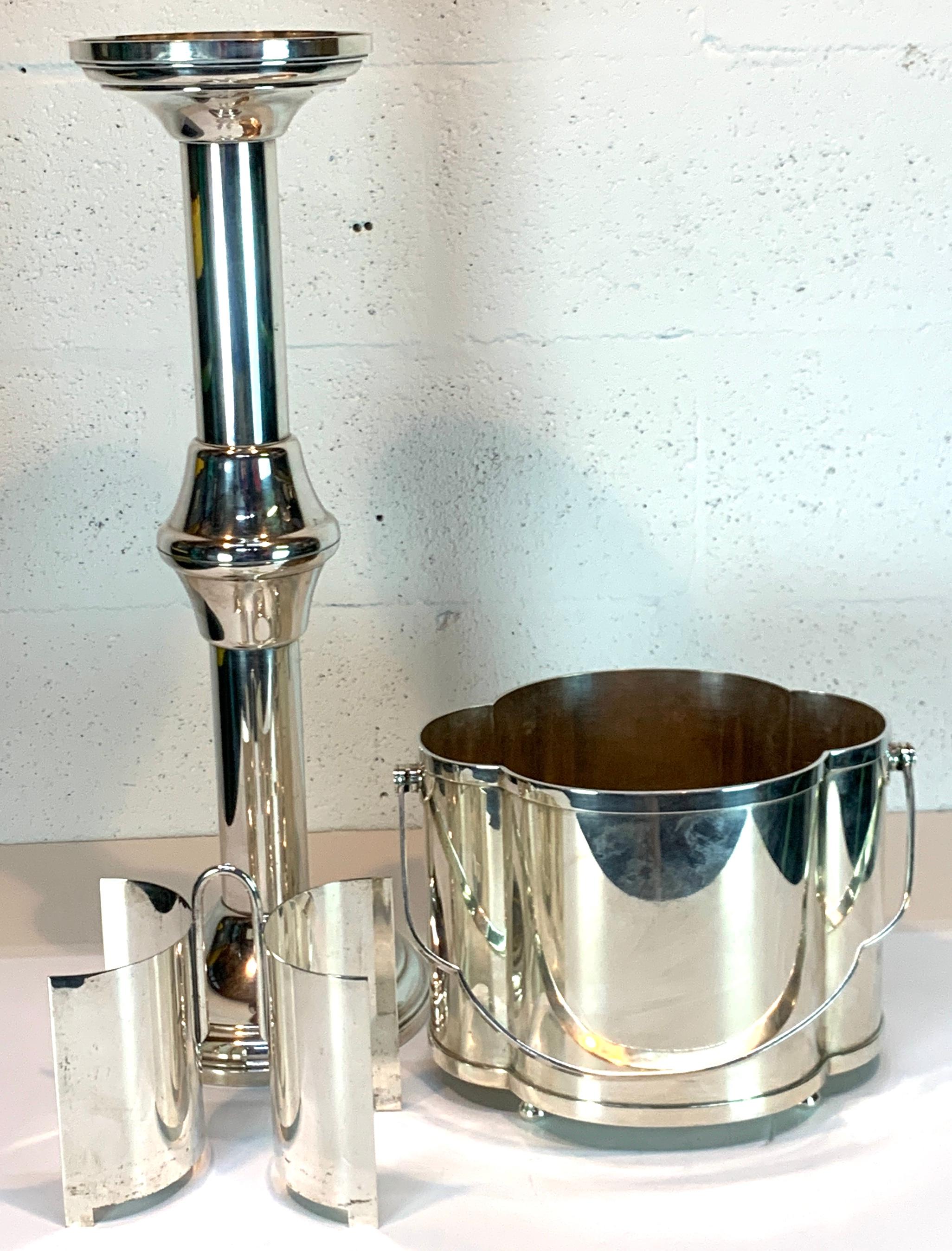 Modern Silver Plated Double Champagne Bucket and Stand 6