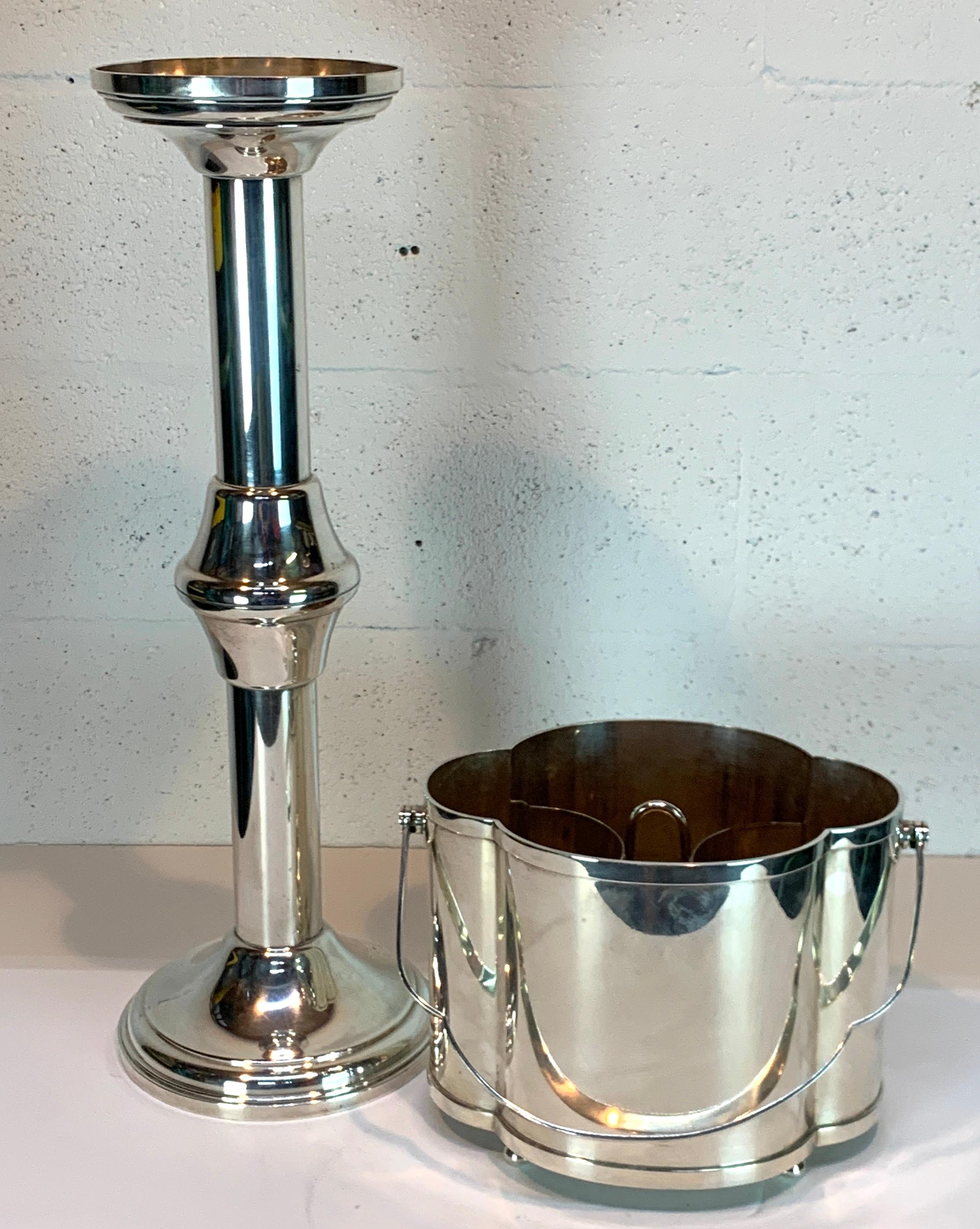 Brazilian Modern Silver Plated Double Champagne Bucket and Stand