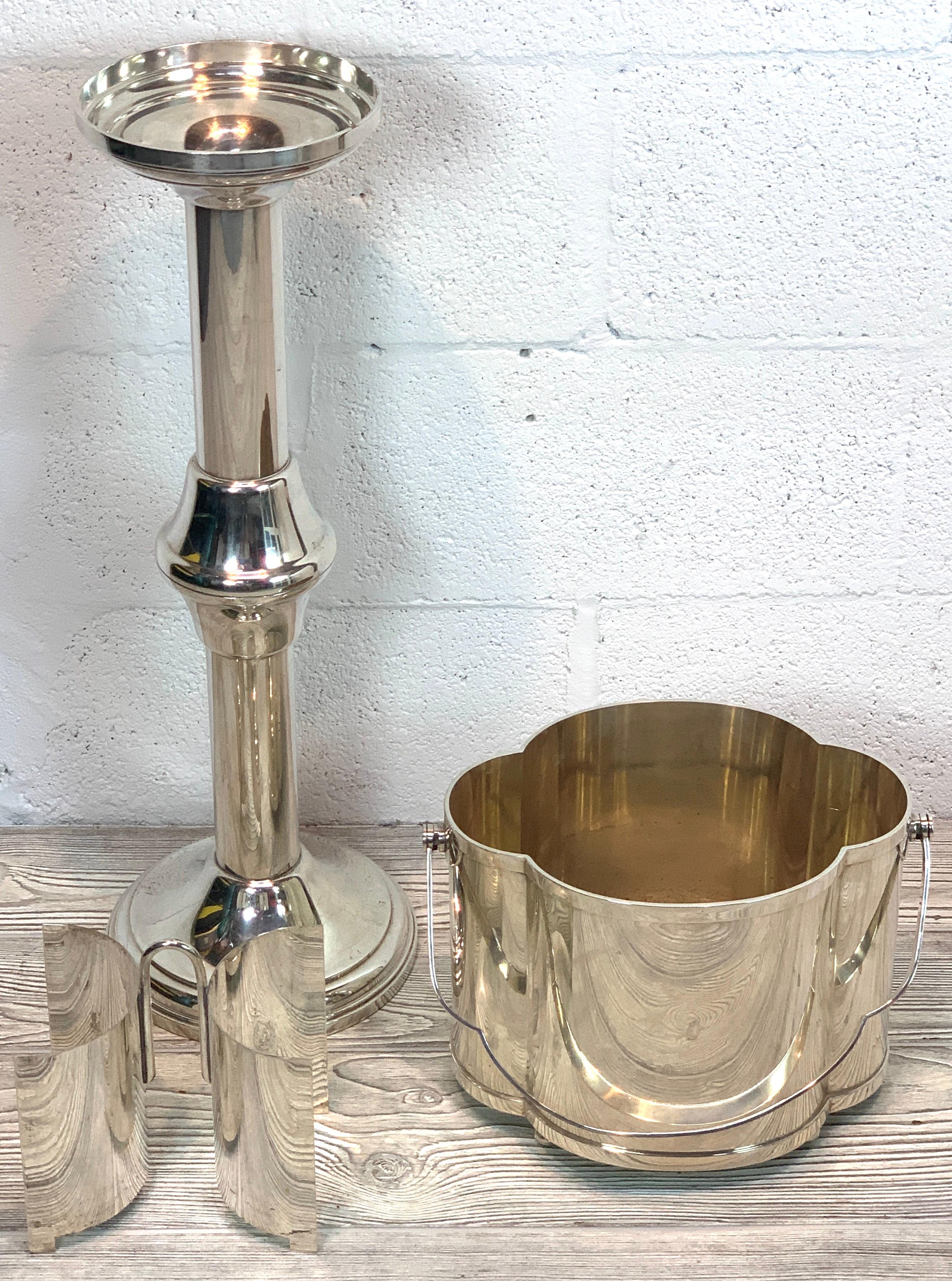 Modern Silver Plated Double Champagne Bucket and Stand In Good Condition In West Palm Beach, FL
