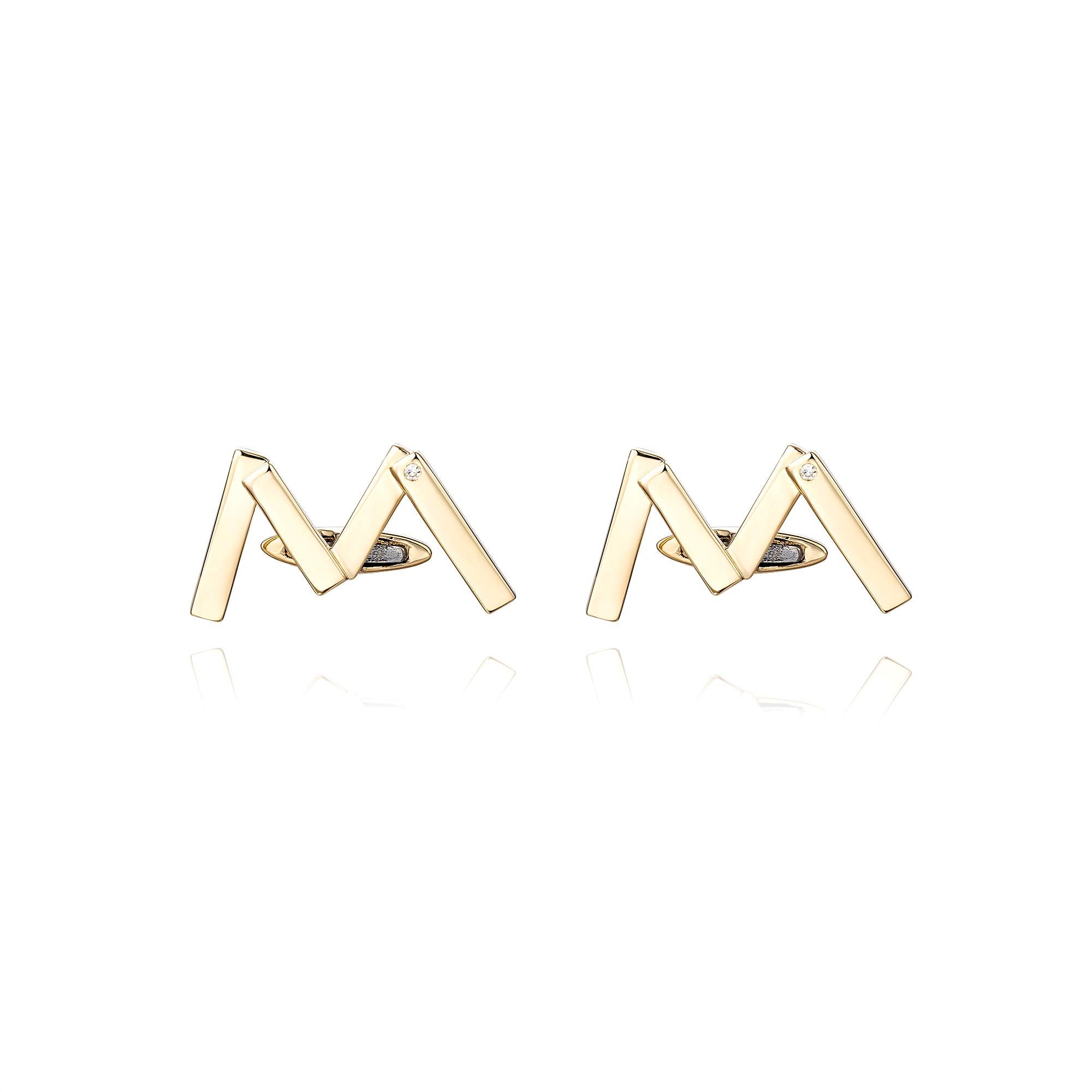 Gemelli a forma di lettera "M" in oro giallo 14 carati di design