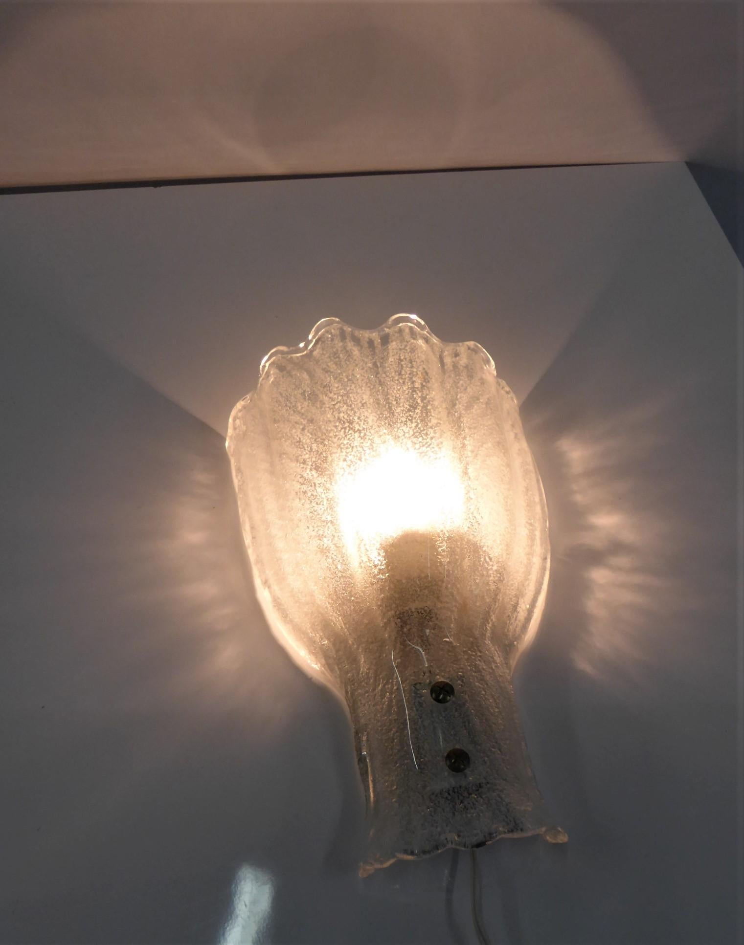 Modern Single Murano Shell Form Thick Textured Glass Sconce, 1960s, Italy 3