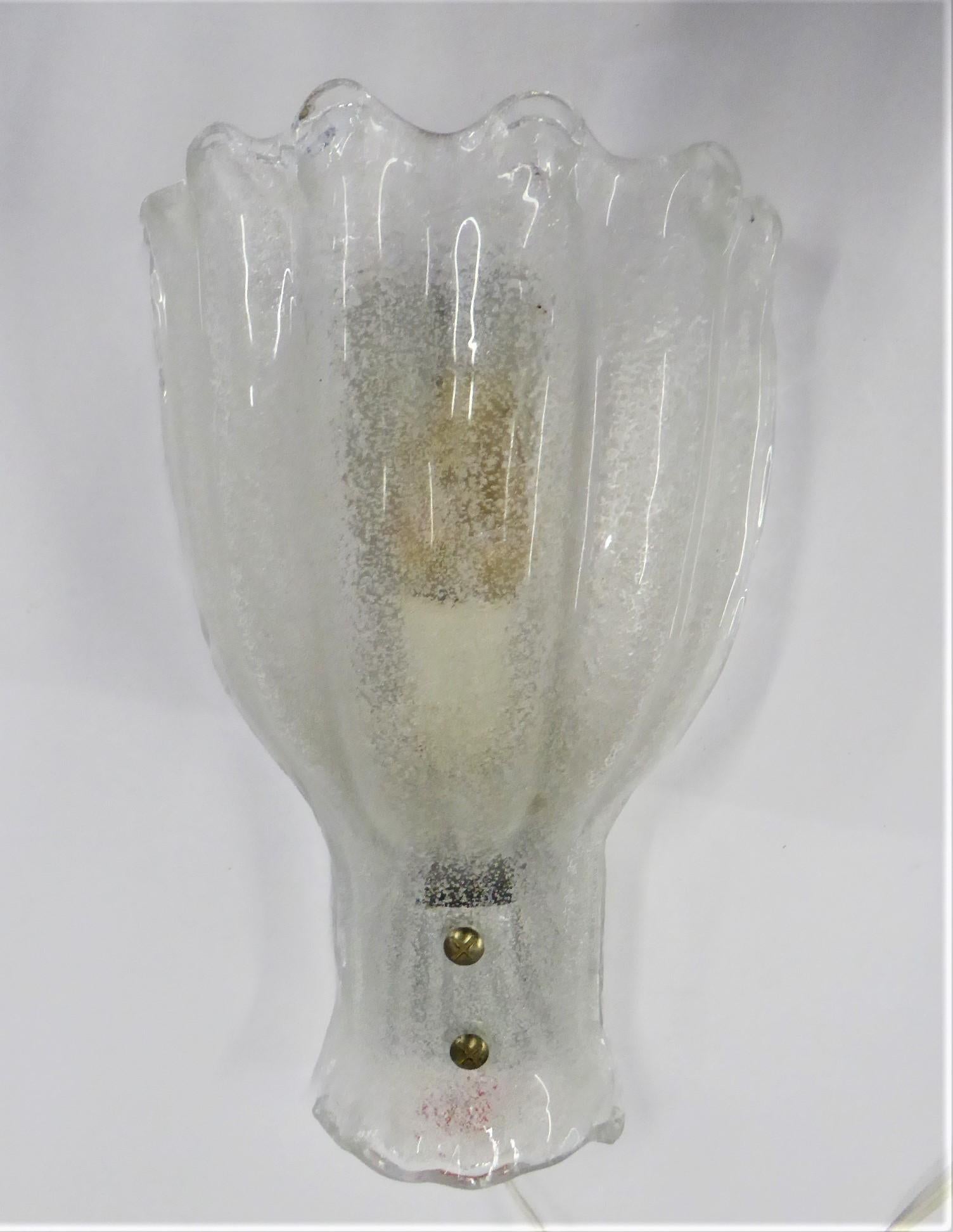 Mid-Century Modern Modern Single Murano Shell Form Thick Textured Glass Sconce, 1960s, Italy