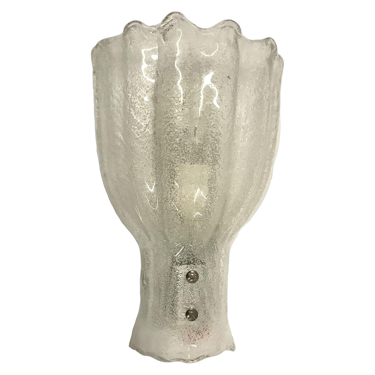 Modern Single Murano Shell Form Thick Textured Glass Sconce, 1960s, Italy