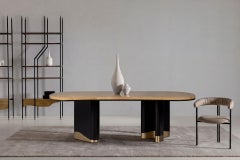 Mesa de comedor moderna Sistelo, roble raíz de latón, hecha a mano en Portugal por Greenapple