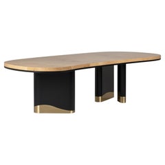 Mesa de comedor moderna Sistelo, roble raíz de latón, hecha a mano en Portugal por Greenapple