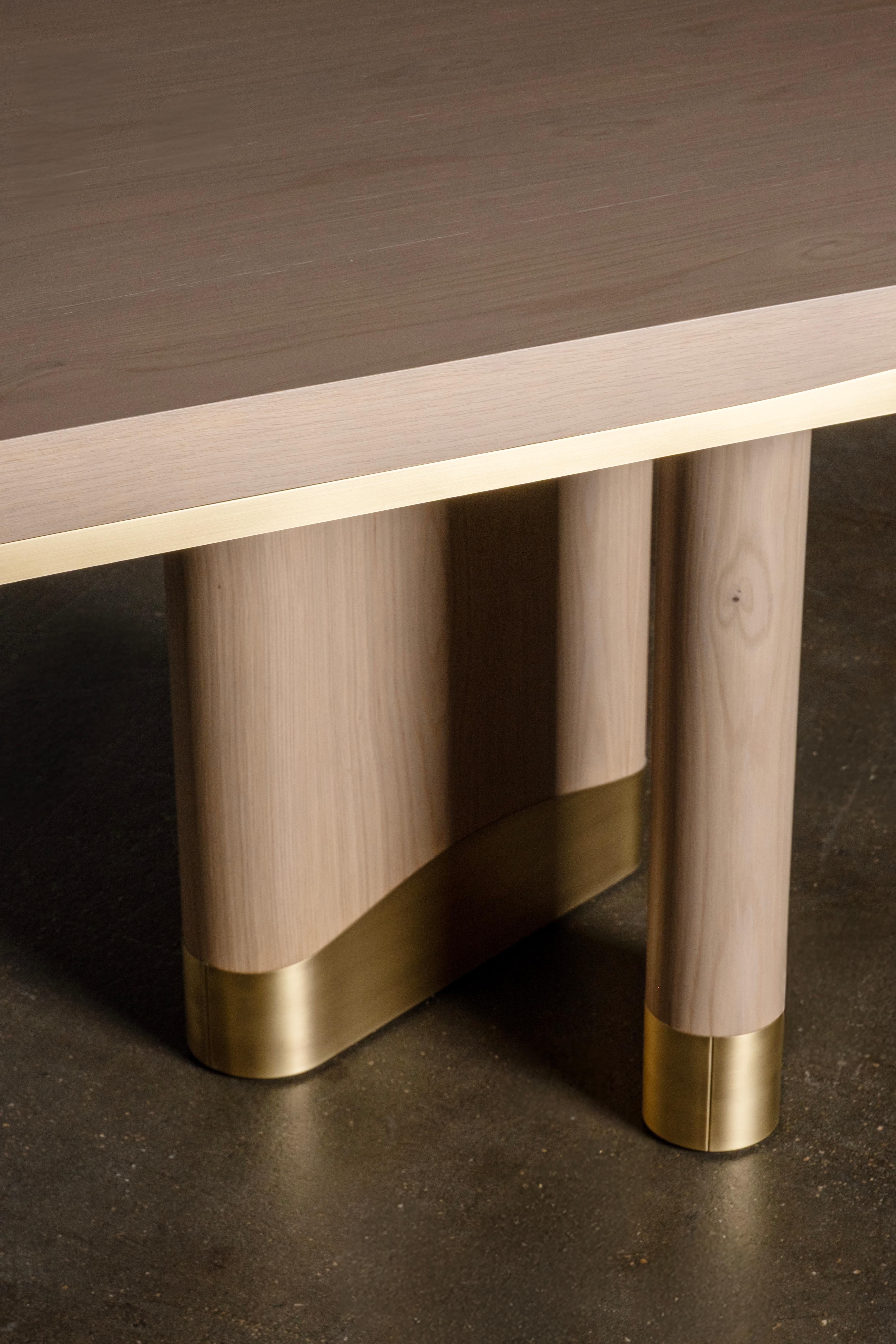 Contemporary Modern Sistelo Dining Table, Warm Grey Oak, Brass, Handmade by Greenapple For Sale