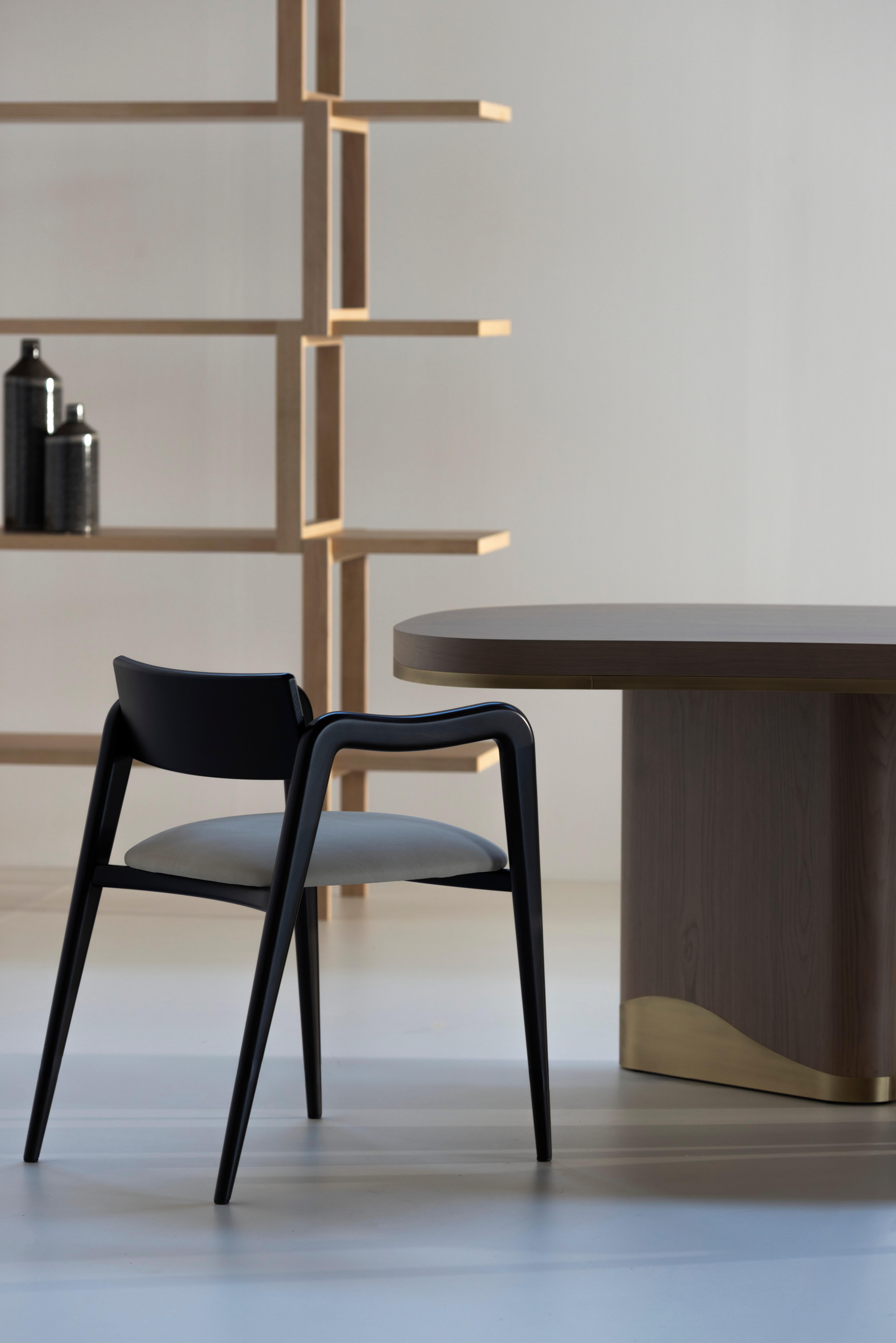 Modern Sistelo Dining Table, Warm Grey Oak, Brass, Handmade by Greenapple For Sale 3