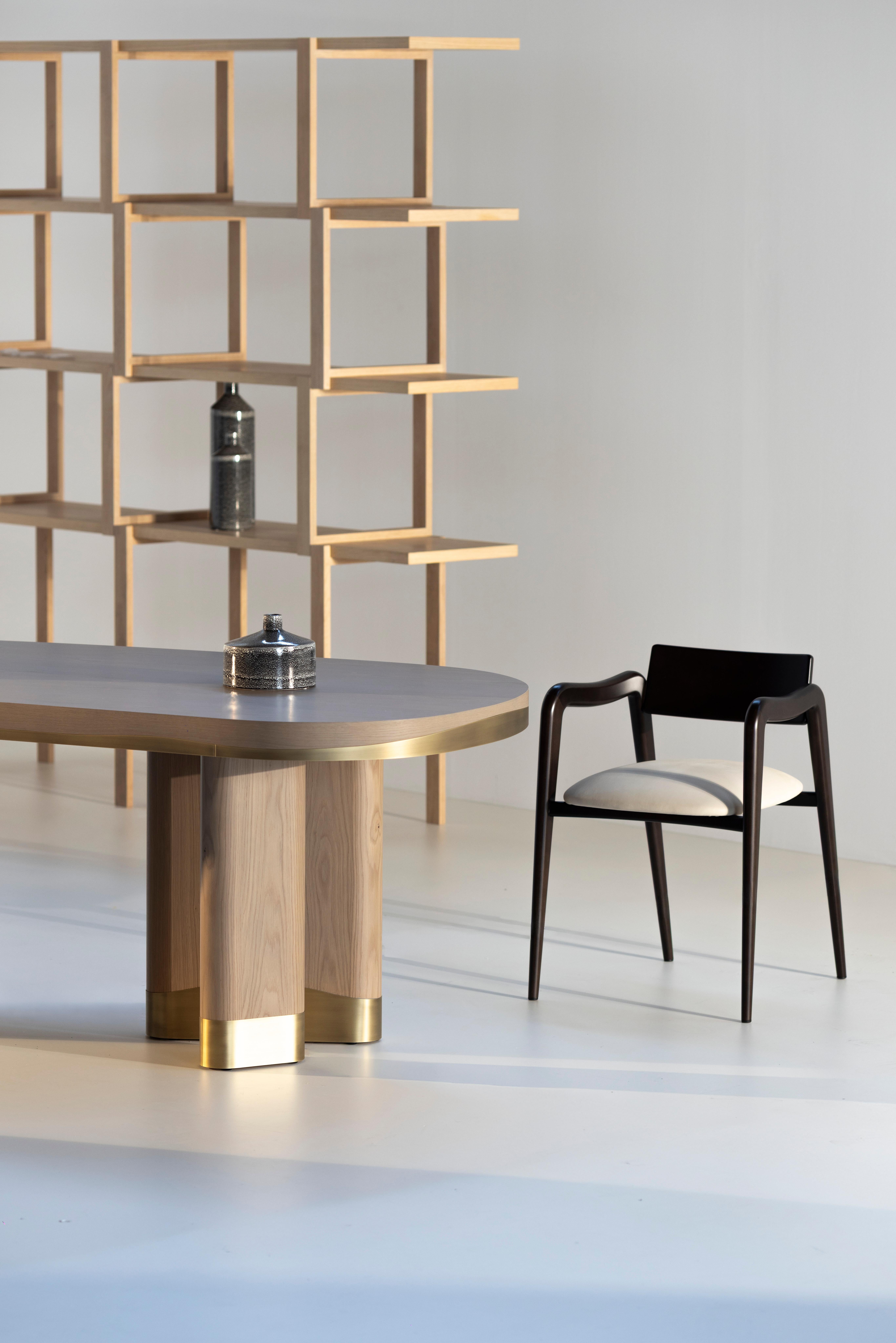 Modern Sistelo Dining Table, Warm Grey Oak, Brass, Handmade by Greenapple For Sale 2