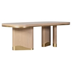 Tavolo da pranzo moderno Sistelo, Oak Oak grigio caldo, ottone, fatto a mano da Greenapple