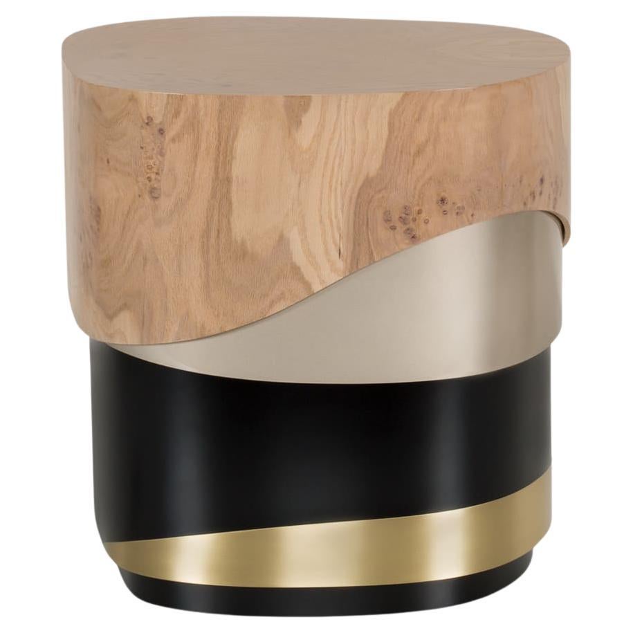 Tavolino moderno Sistelo, Oak Root Brass, fatto a mano in Portogallo da Greenapple